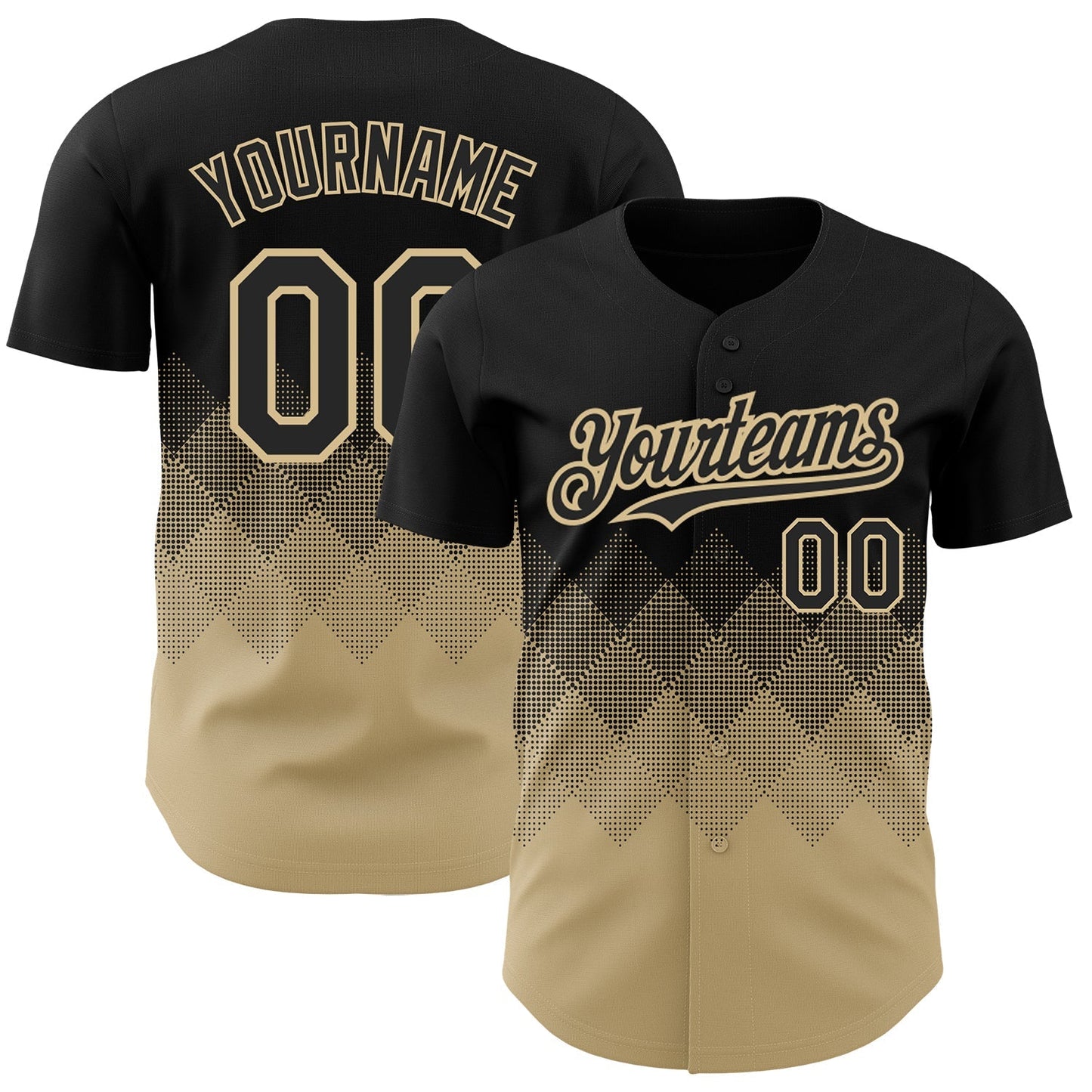 Custom Black Vegas Gold 3D Pattern Design Gradient Square Shapes Authentic Baseball Jersey baseball jersey product view 1