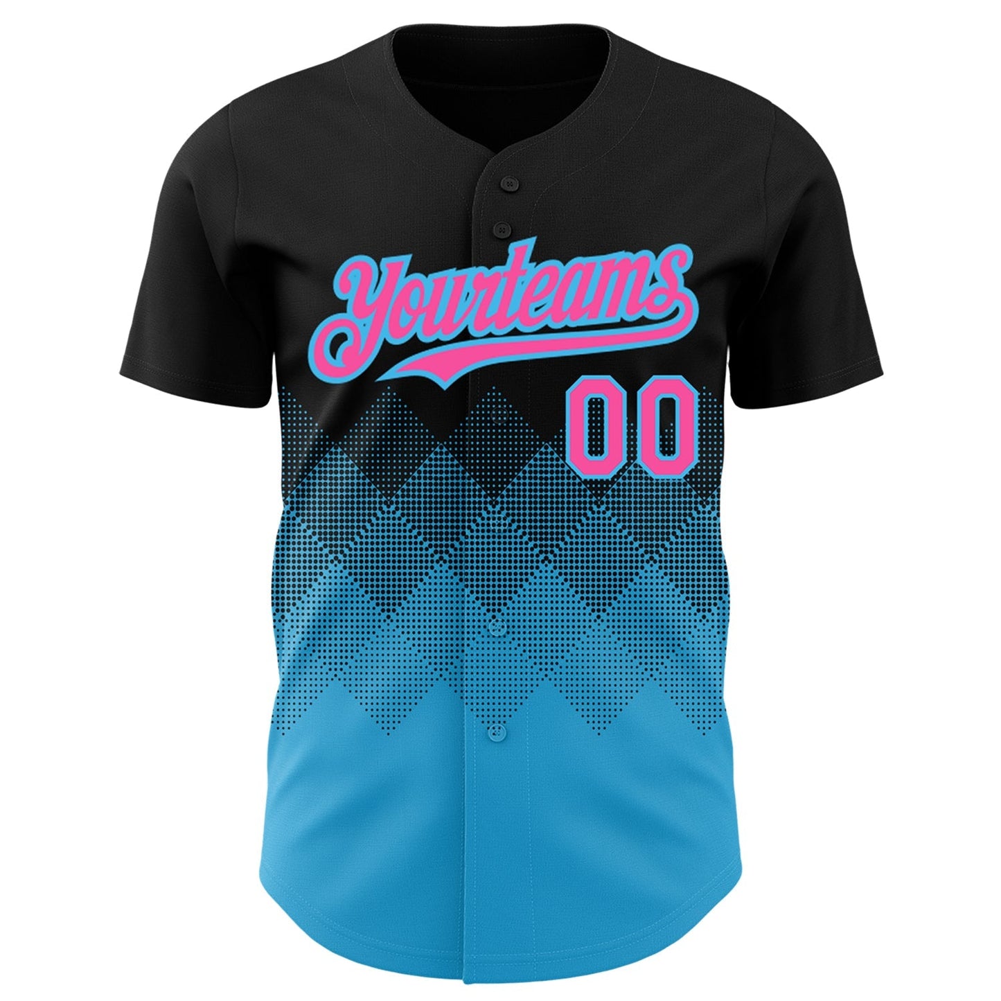 Custom Black Pink-Sky Blue 3D Pattern Design Gradient Square Shapes Authentic Baseball Jersey baseball jersey product view 2