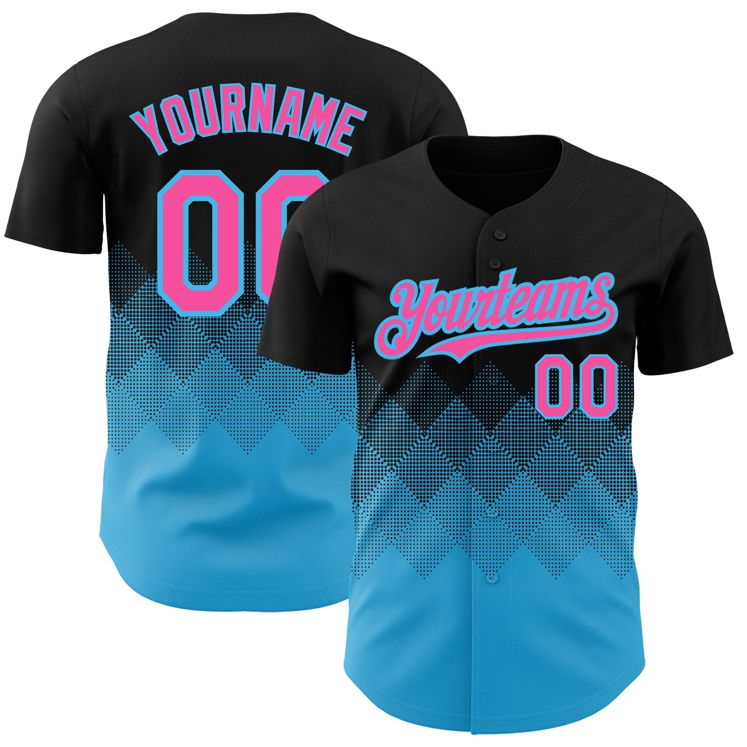 Custom Black Pink-Sky Blue 3D Pattern Design Gradient Square Shapes Authentic Baseball Jersey baseball jersey product view 1