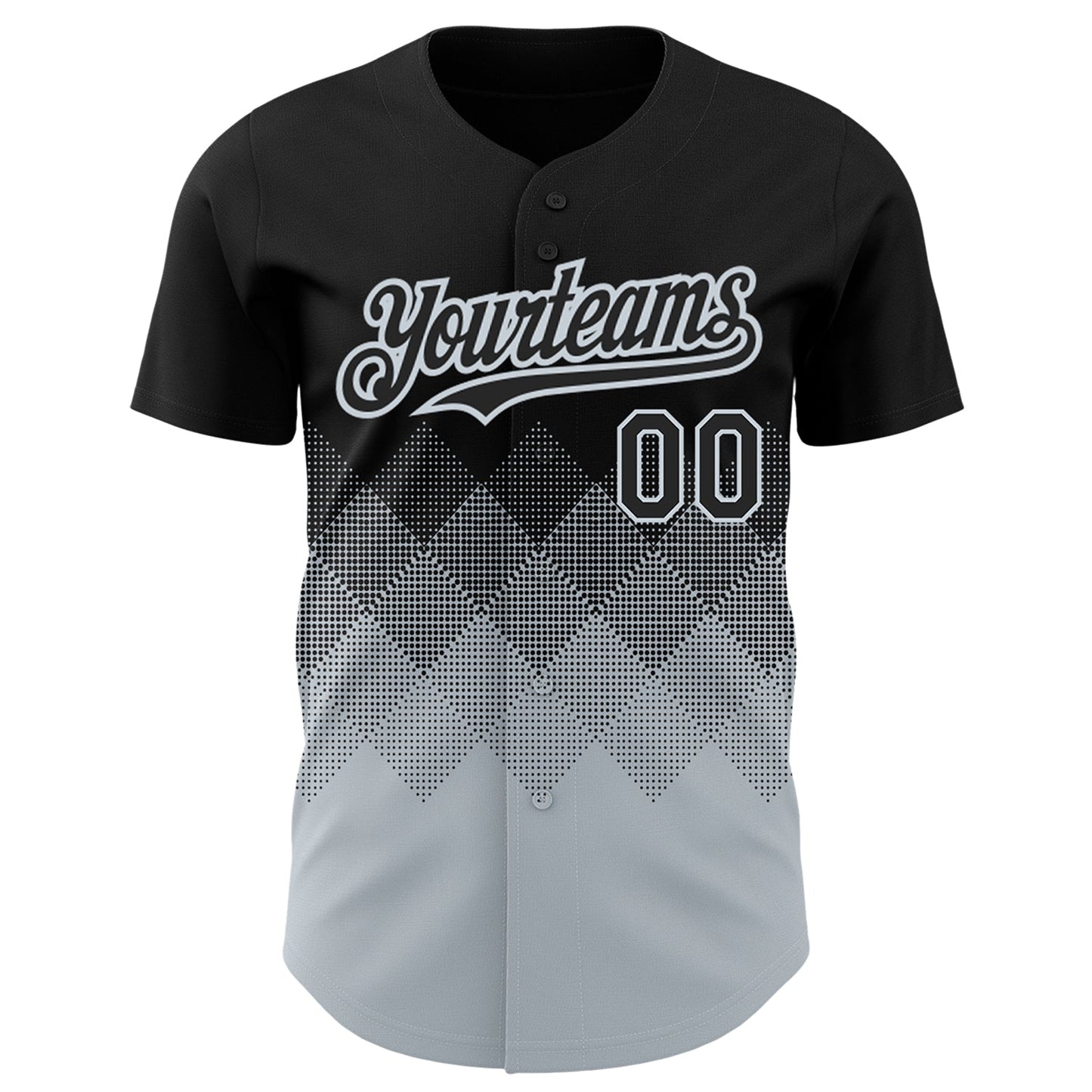 Custom Black Silver 3D Pattern Design Gradient Square Shapes Authentic Baseball Jersey baseball jersey product view 2