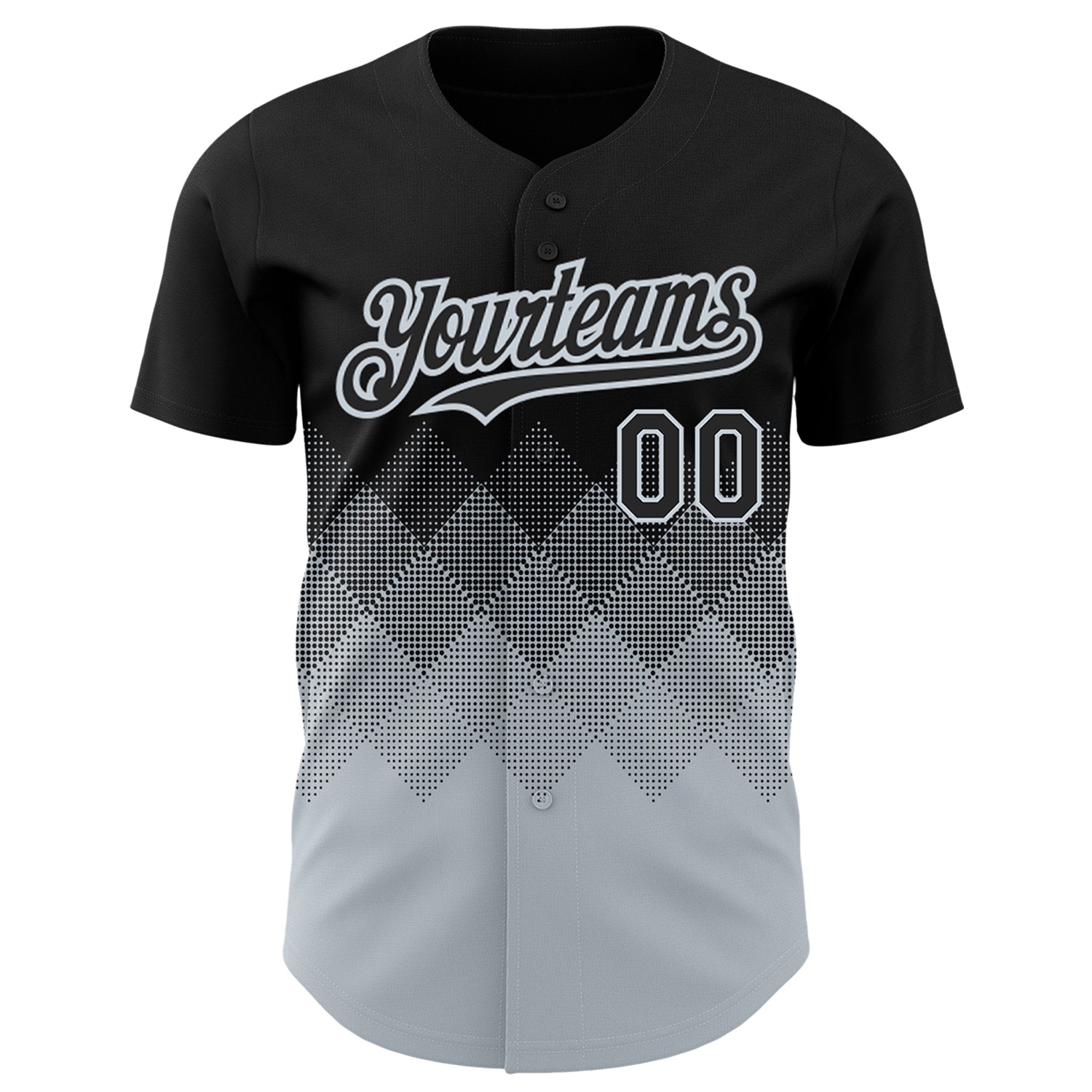 Custom Black Silver 3D Pattern Design Gradient Square Shapes Authentic Baseball Jersey baseball jersey product view 2