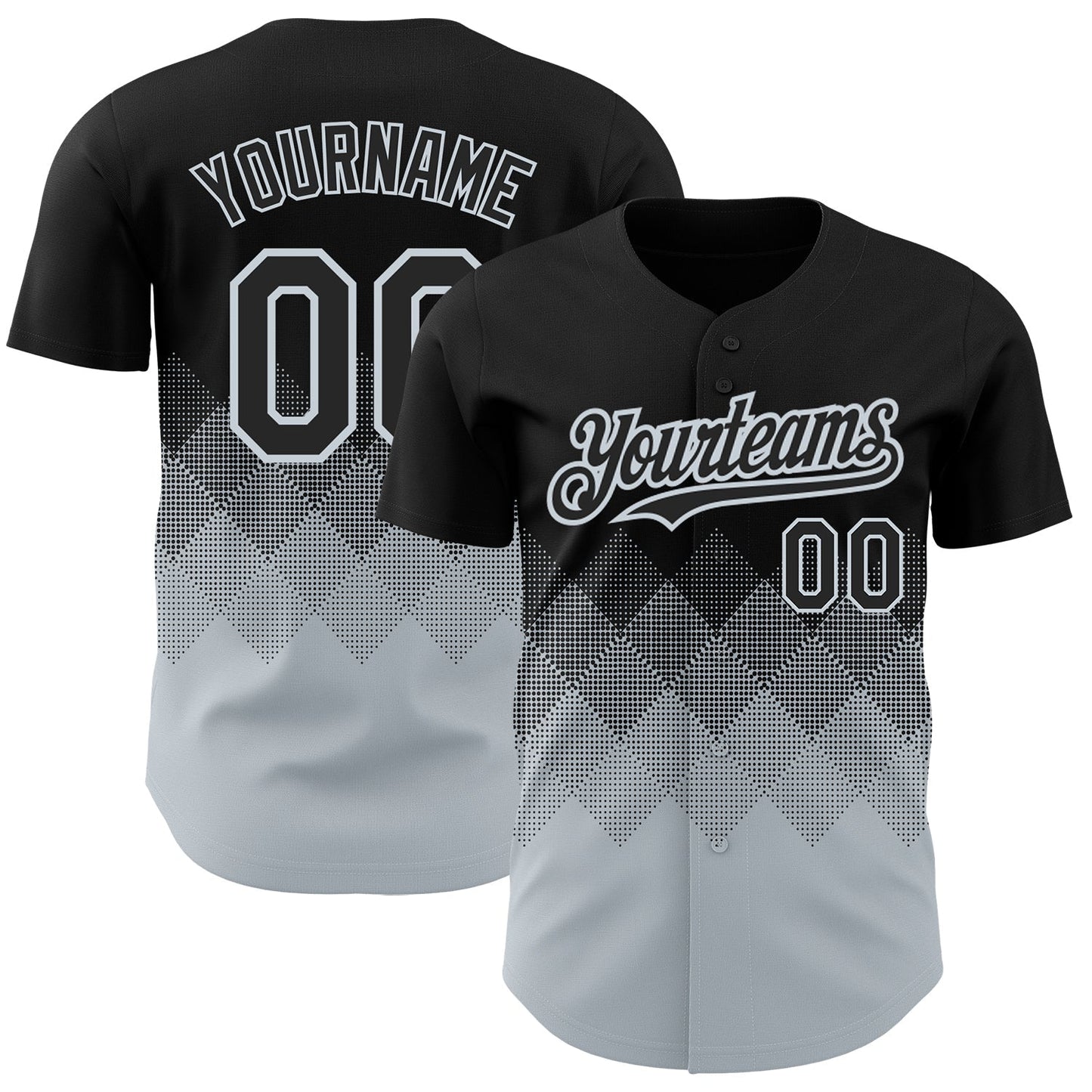 Custom Black Silver 3D Pattern Design Gradient Square Shapes Authentic Baseball Jersey baseball jersey product view 1