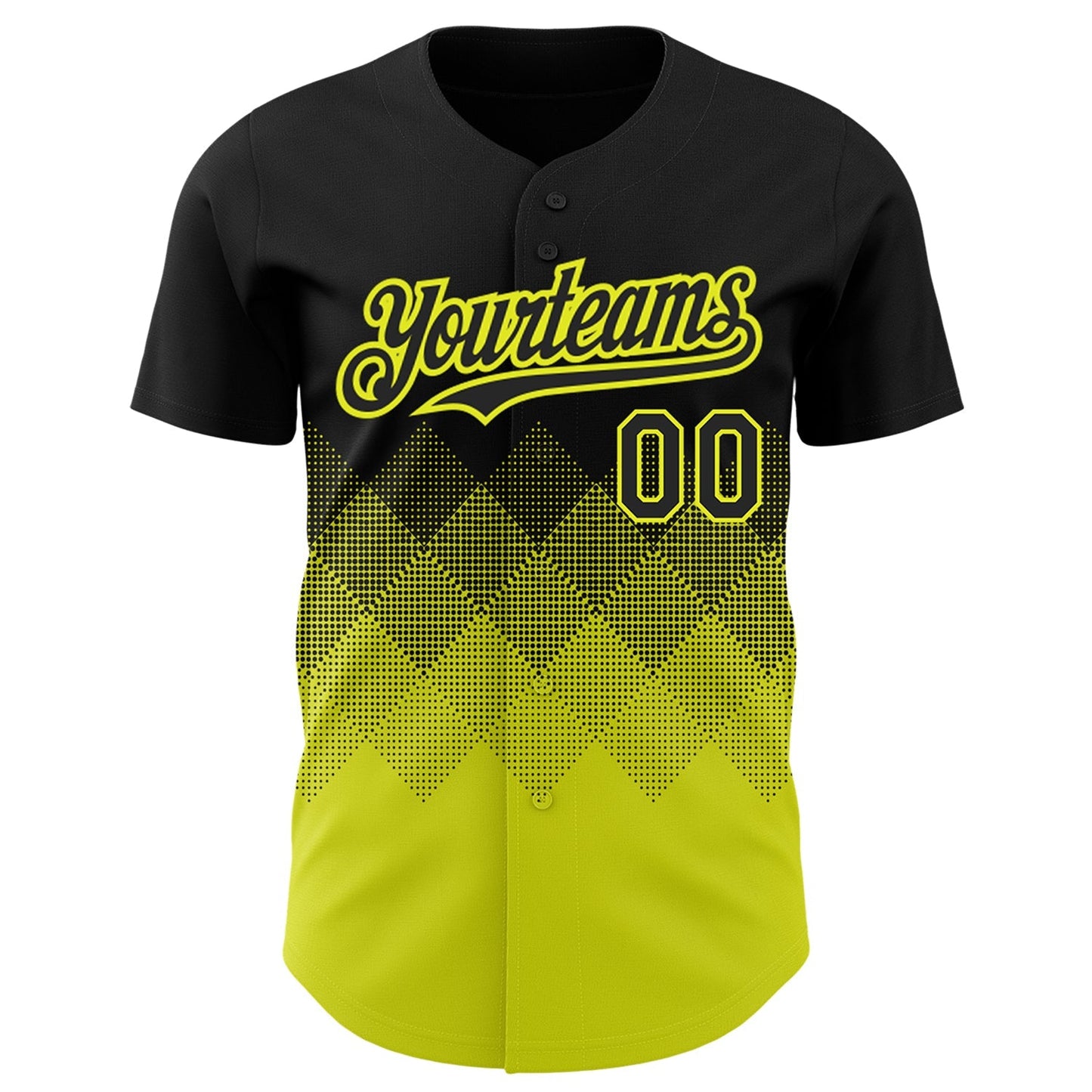 Custom Black Neon Yellow 3D Pattern Design Gradient Square Shapes Authentic Baseball Jersey baseball jersey product view 2