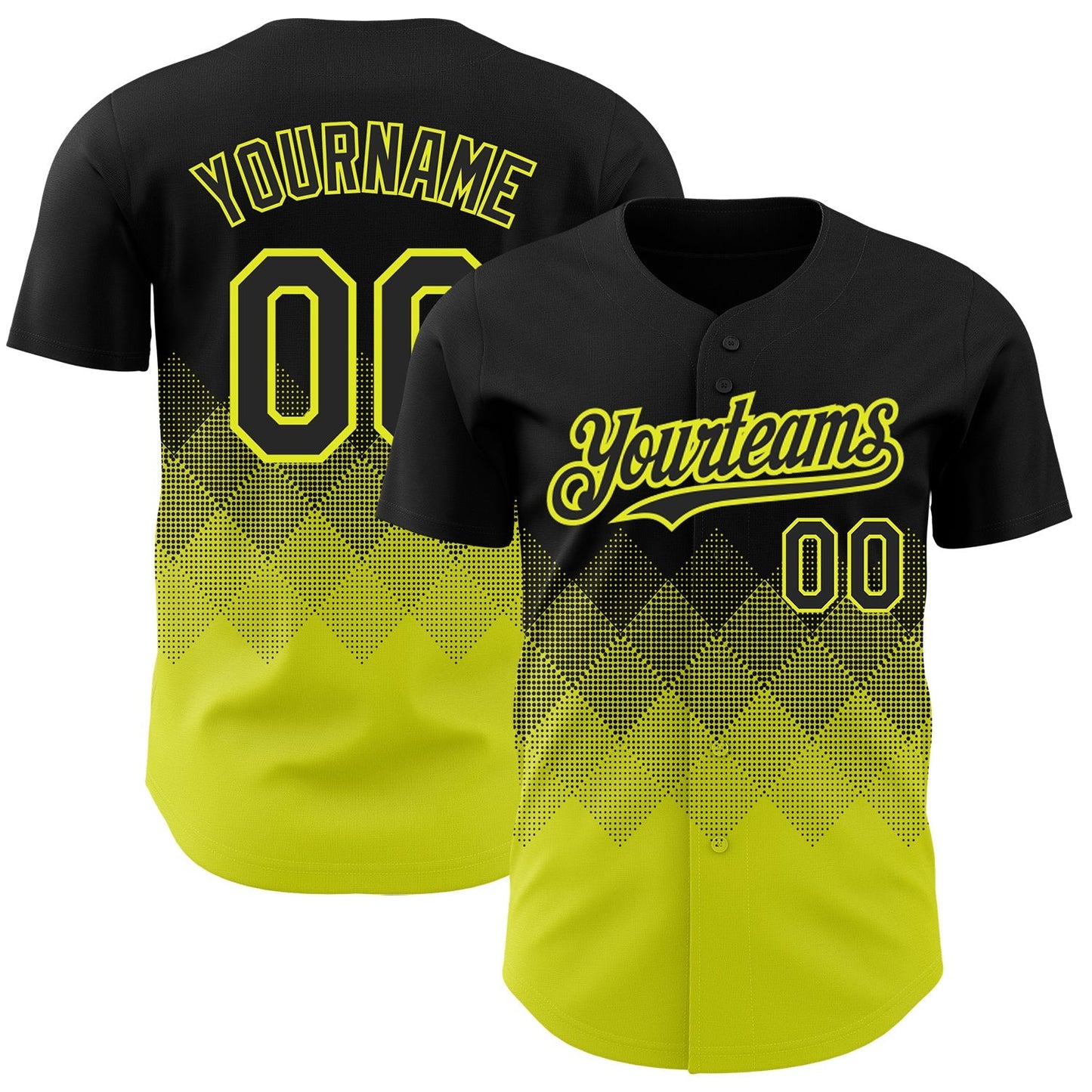 Custom Black Neon Yellow 3D Pattern Design Gradient Square Shapes Authentic Baseball Jersey baseball jersey product view 1