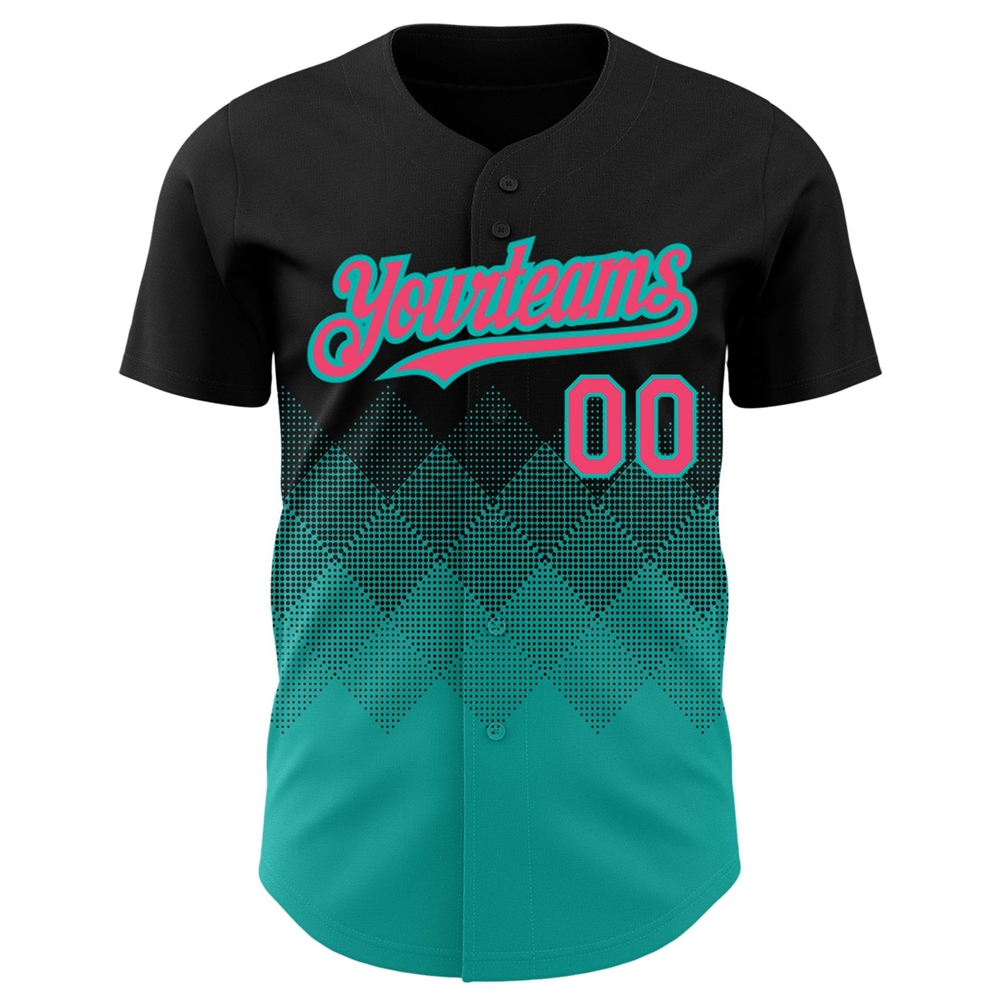 Custom Black Neon Pink-Aqua 3D Pattern Design Gradient Square Shapes Authentic Baseball Jersey baseball jersey product view 2