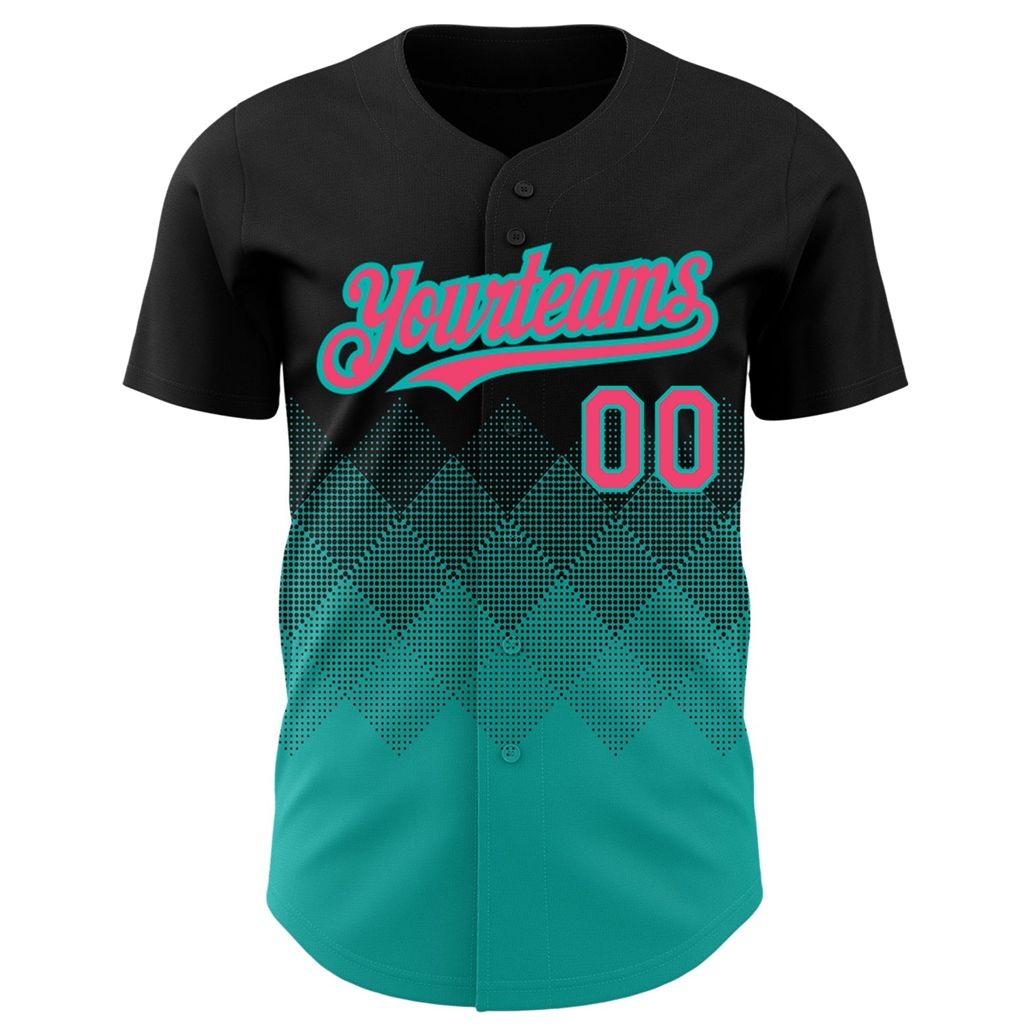 Custom Black Neon Pink-Aqua 3D Pattern Design Gradient Square Shapes Authentic Baseball Jersey baseball jersey product view 2