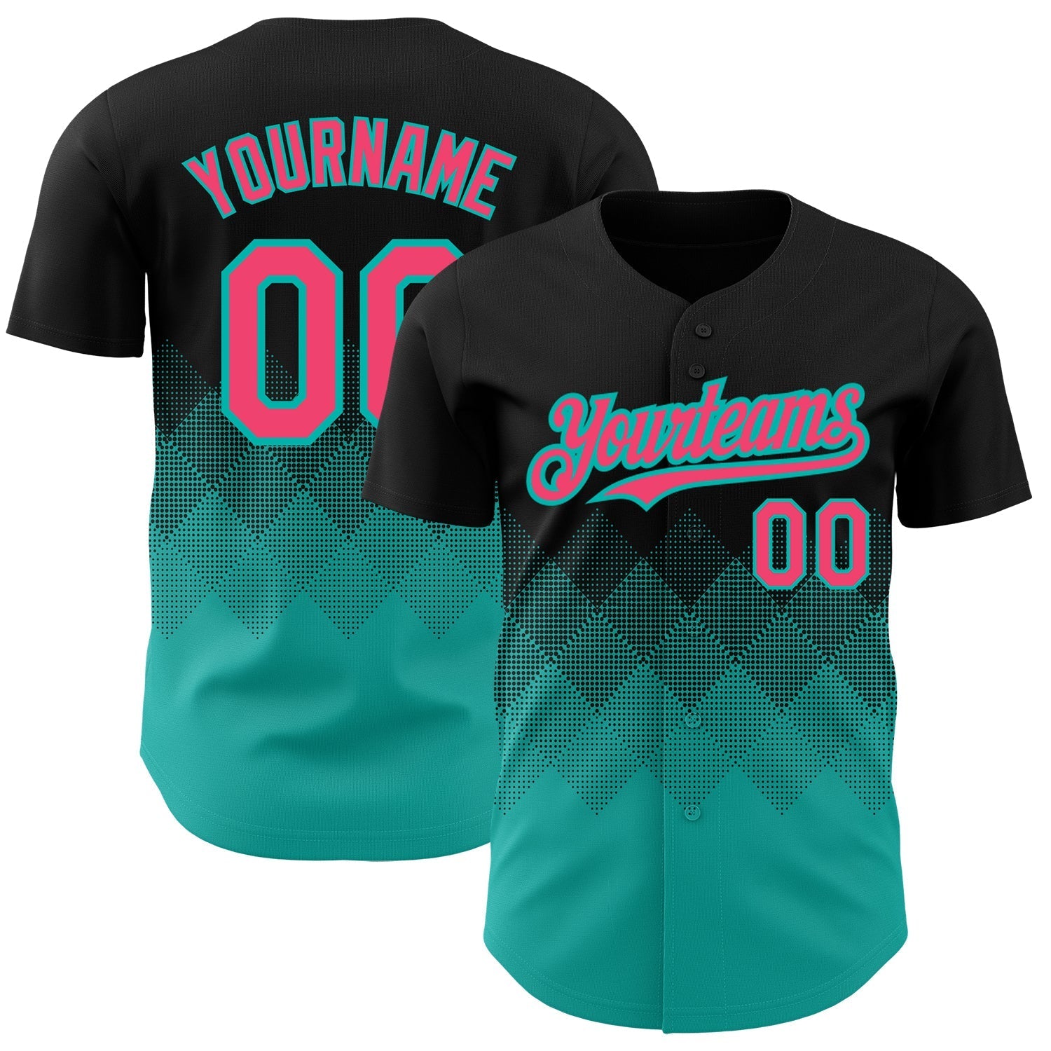 Custom Black Neon Pink-Aqua 3D Pattern Design Gradient Square Shapes Authentic Baseball Jersey baseball jersey product view 1