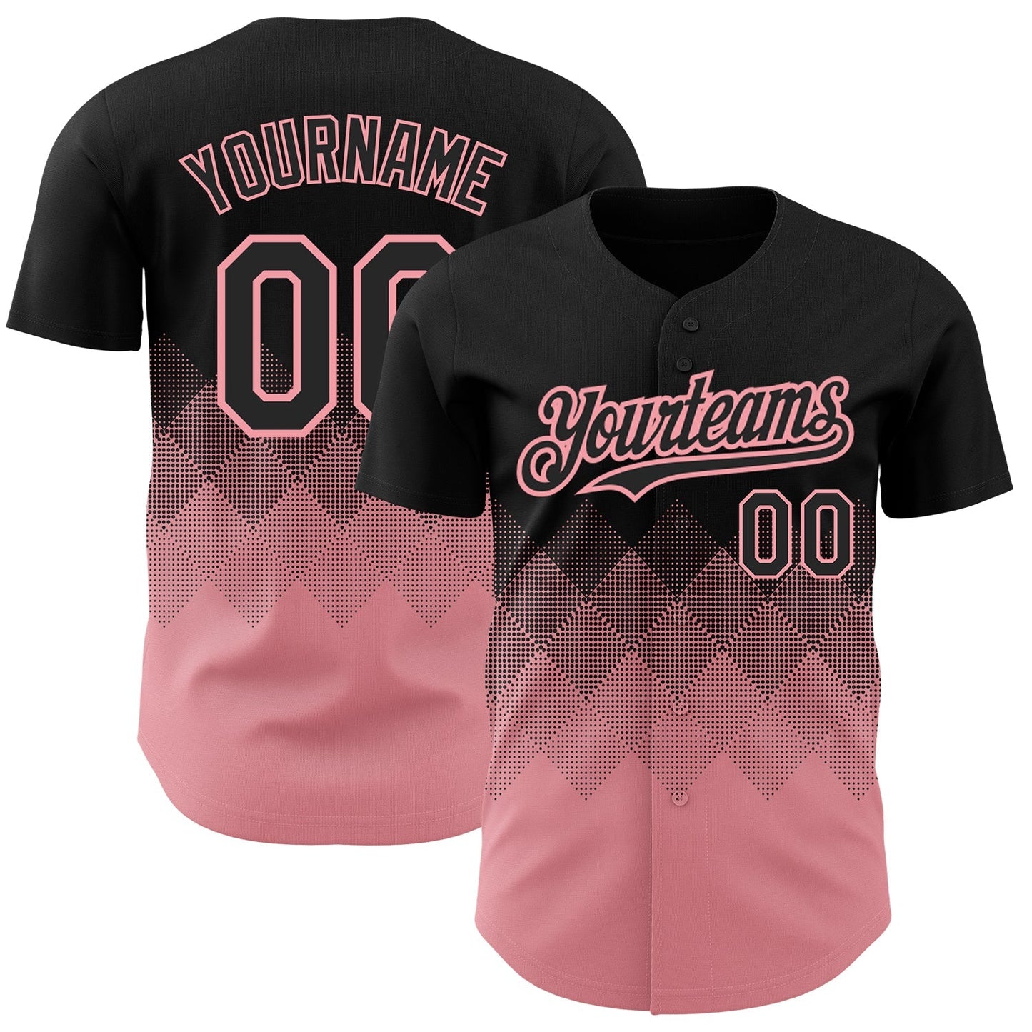 Custom Black Medium Pink 3D Pattern Design Gradient Square Shapes Authentic Baseball Jersey baseball jersey product view 1