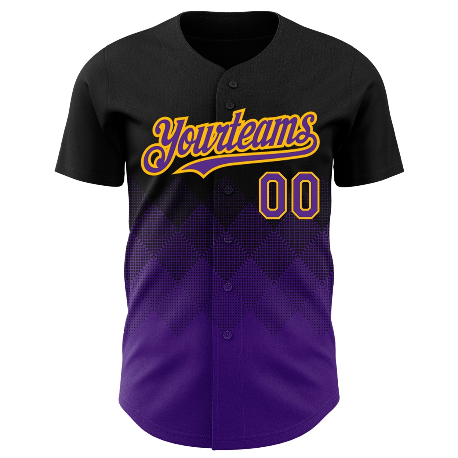 Custom Black Purple-Gold 3D Pattern Design Gradient Square Shapes Authentic Baseball Jersey baseball jersey product view 2
