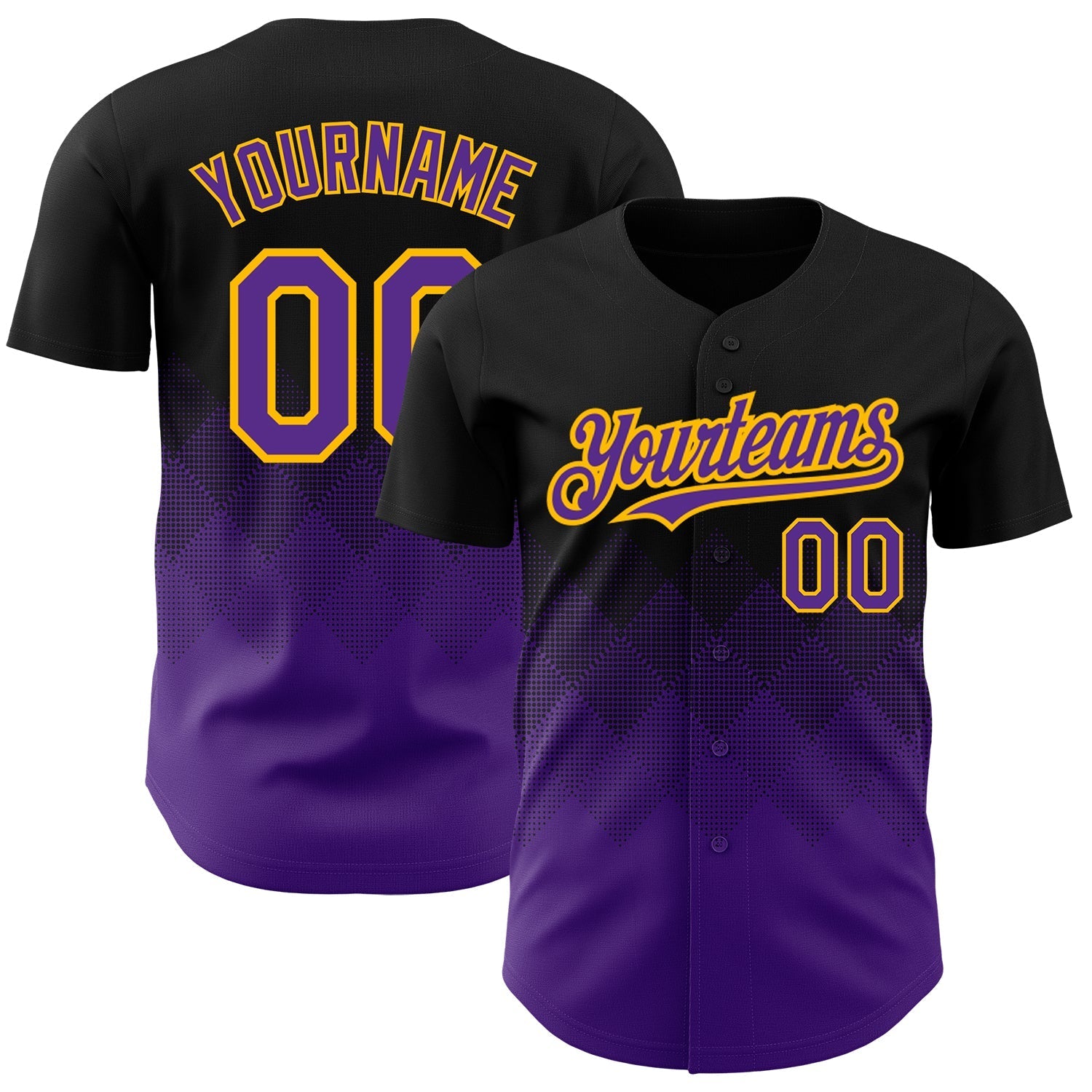 Custom Black Purple-Gold 3D Pattern Design Gradient Square Shapes Authentic Baseball Jersey baseball jersey product view 1