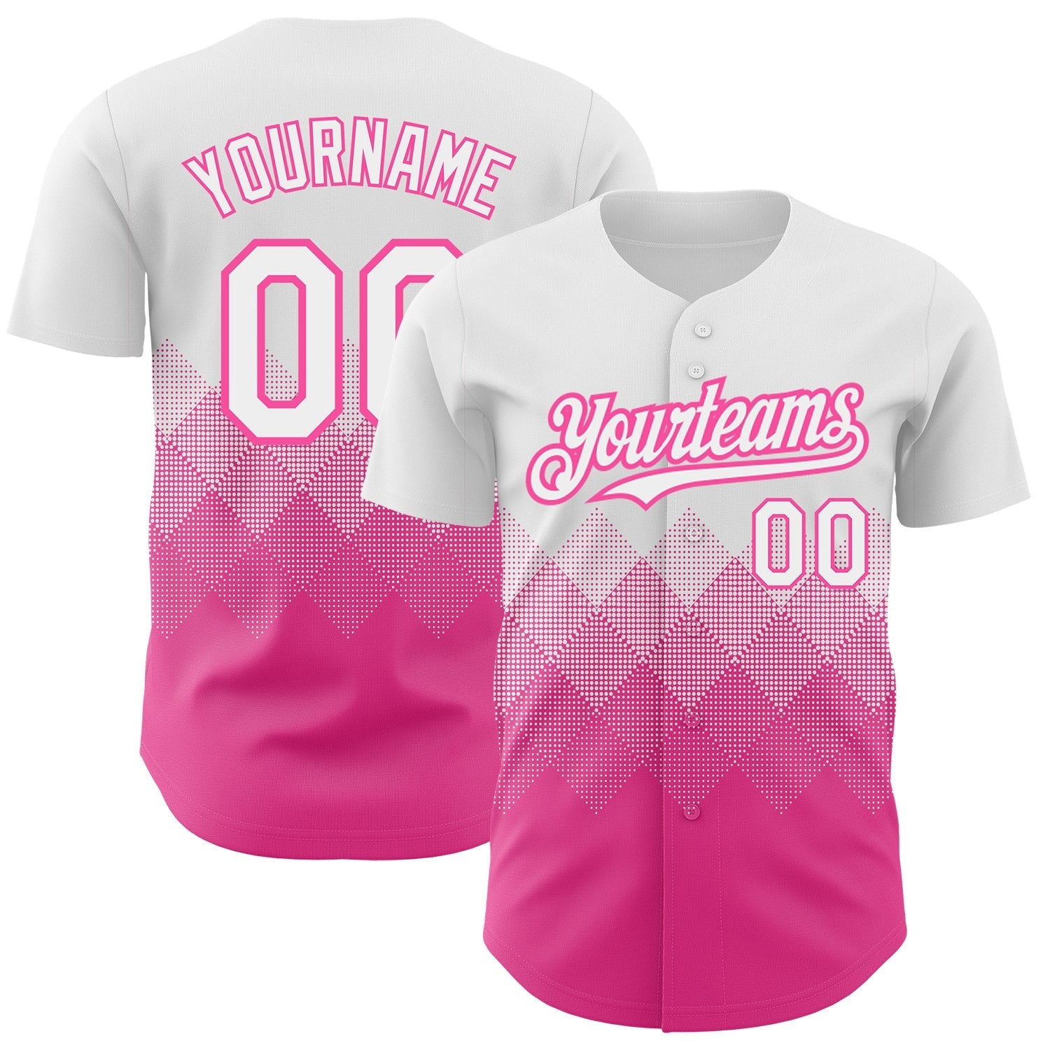 Custom White Pink 3D Pattern Design Gradient Square Shapes Authentic Baseball Jersey baseball jersey product view 1
