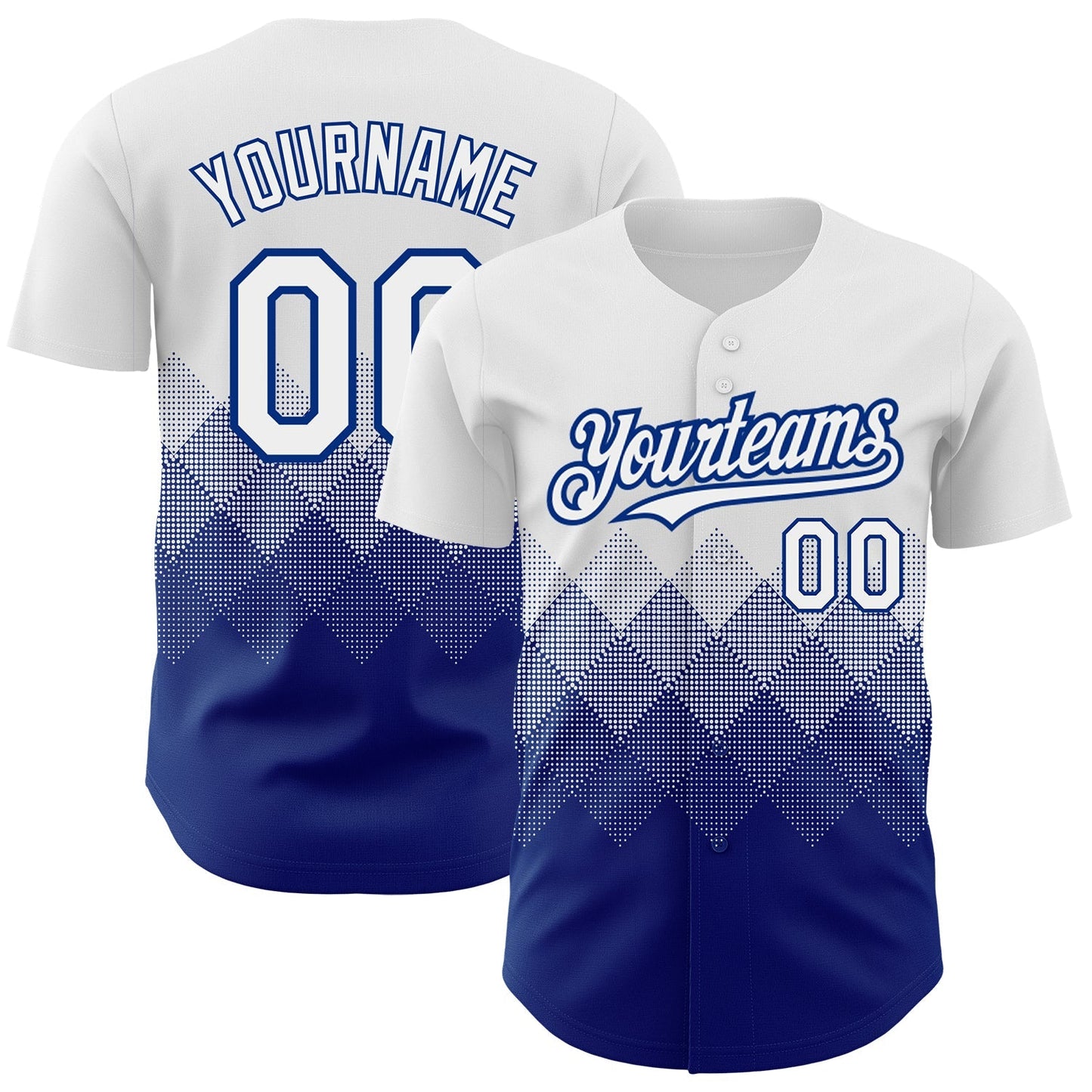 Custom White Royal 3D Pattern Design Gradient Square Shapes Authentic Baseball Jersey baseball jersey product view 1