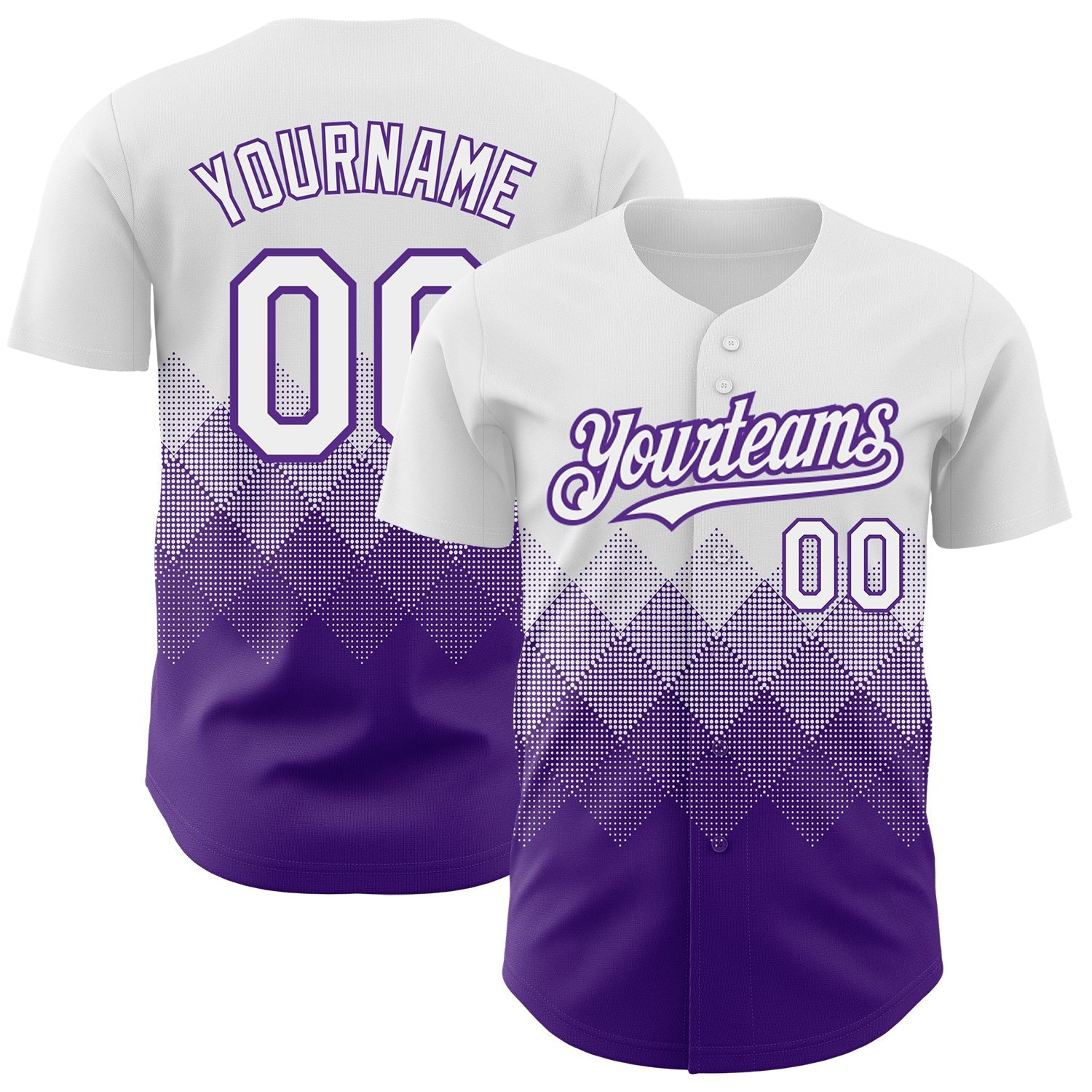 Custom White Purple 3D Pattern Design Gradient Square Shapes Authentic Baseball Jersey baseball jersey product view 1