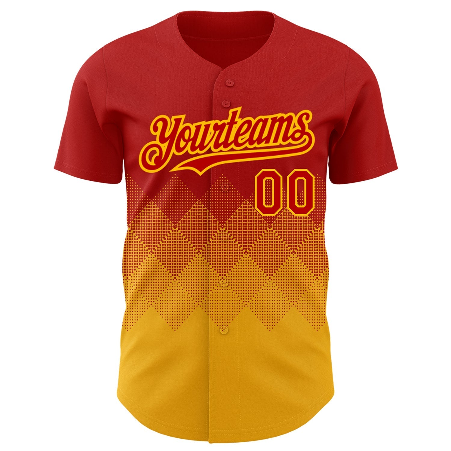 Custom Red Gold 3D Pattern Design Gradient Square Shapes Authentic Baseball Jersey baseball jersey product view 2