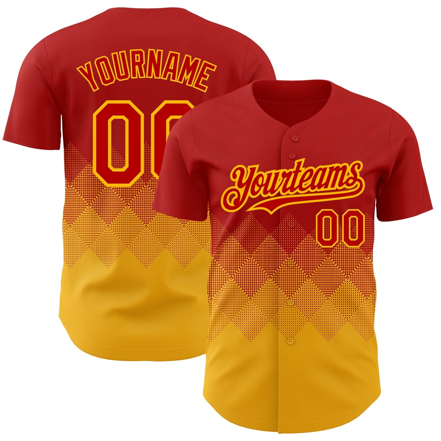 Custom Red Gold 3D Pattern Design Gradient Square Shapes Authentic Baseball Jersey baseball jersey product view 1