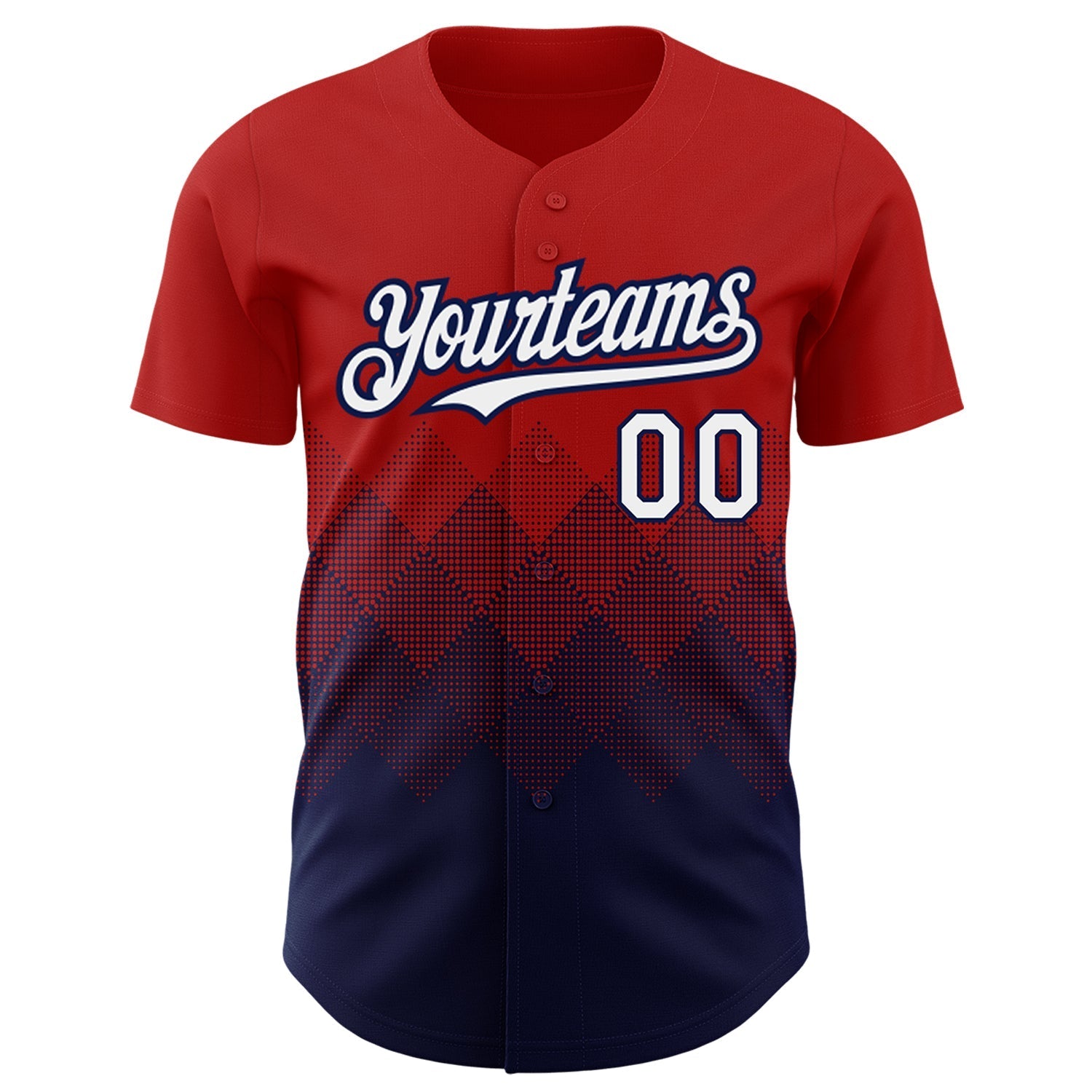Custom Red White-Navy 3D Pattern Design Gradient Square Shapes Authentic Baseball Jersey baseball jersey product view 2