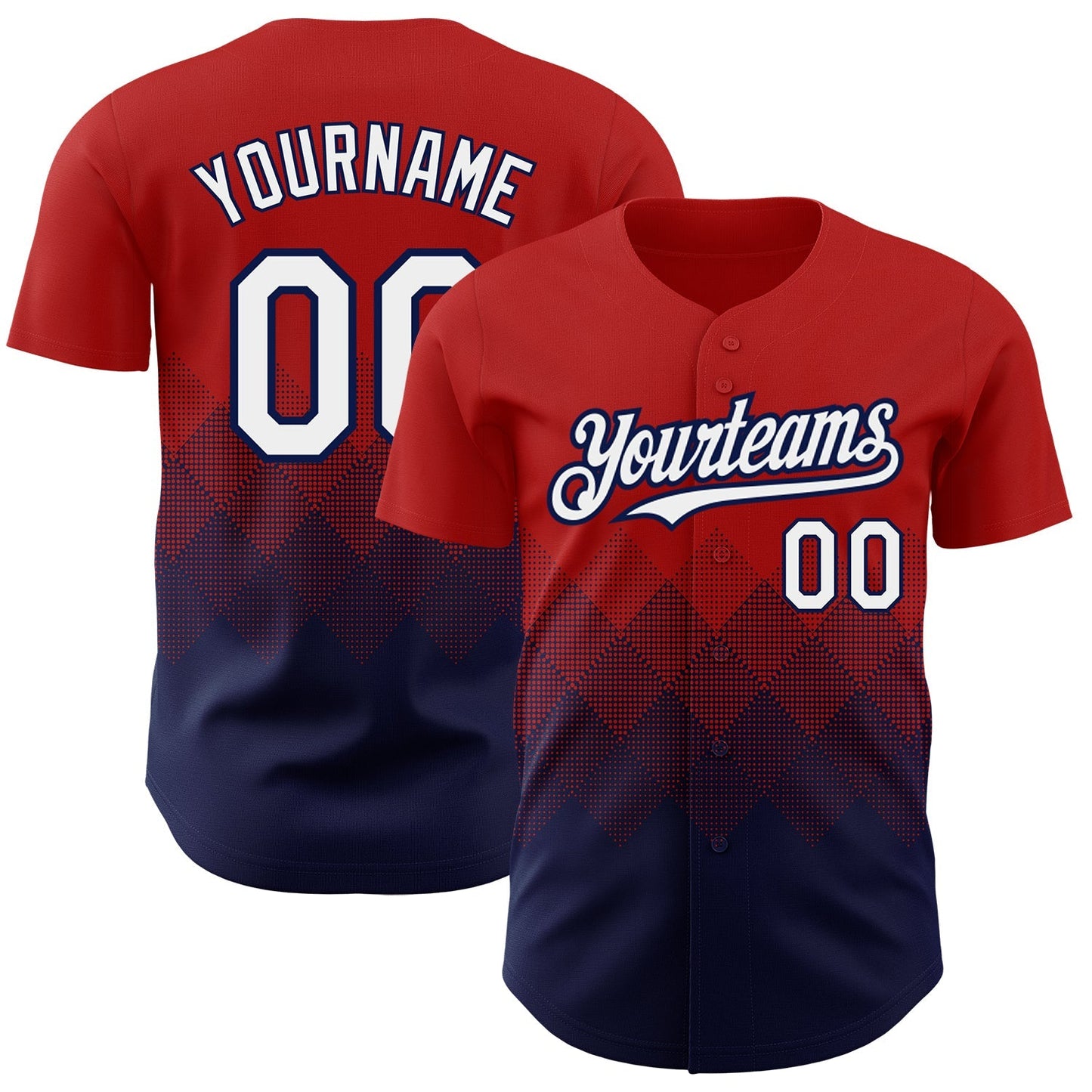 Custom Red White-Navy 3D Pattern Design Gradient Square Shapes Authentic Baseball Jersey baseball jersey product view 1