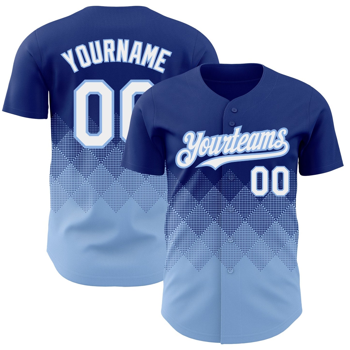 Custom Royal White-Light Blue 3D Pattern Design Gradient Square Shapes Authentic Baseball Jersey baseball jersey product view 1