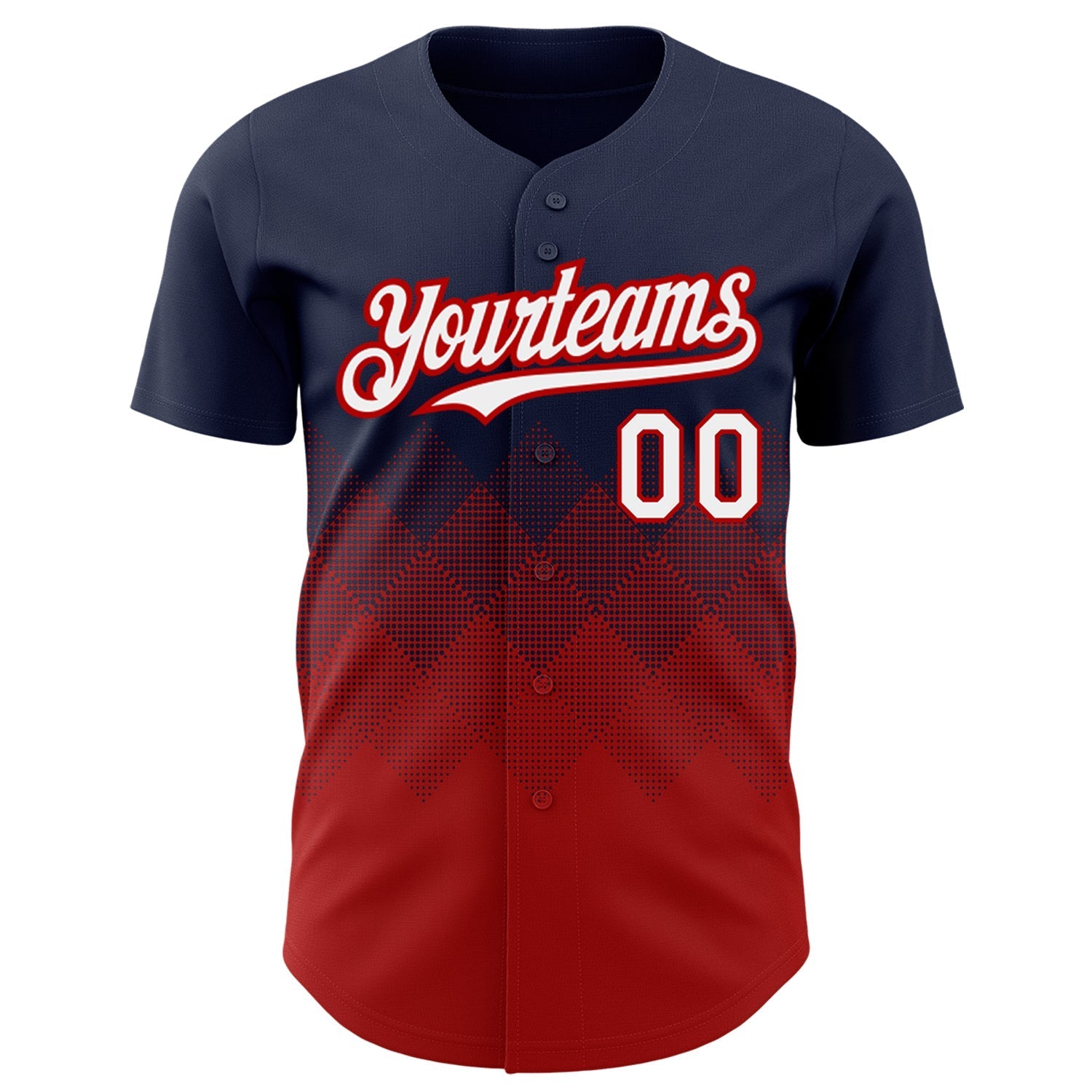 Custom Navy White-Red 3D Pattern Design Gradient Square Shapes Authentic Baseball Jersey baseball jersey product view 2