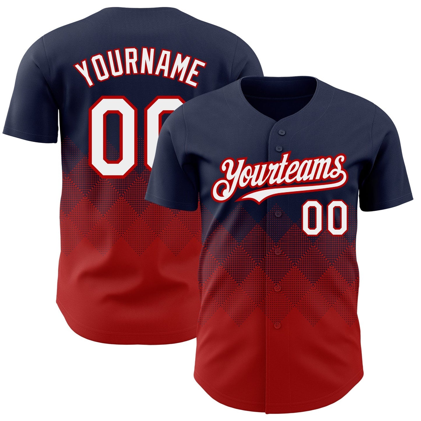 Custom Navy White-Red 3D Pattern Design Gradient Square Shapes Authentic Baseball Jersey baseball jersey product view 1