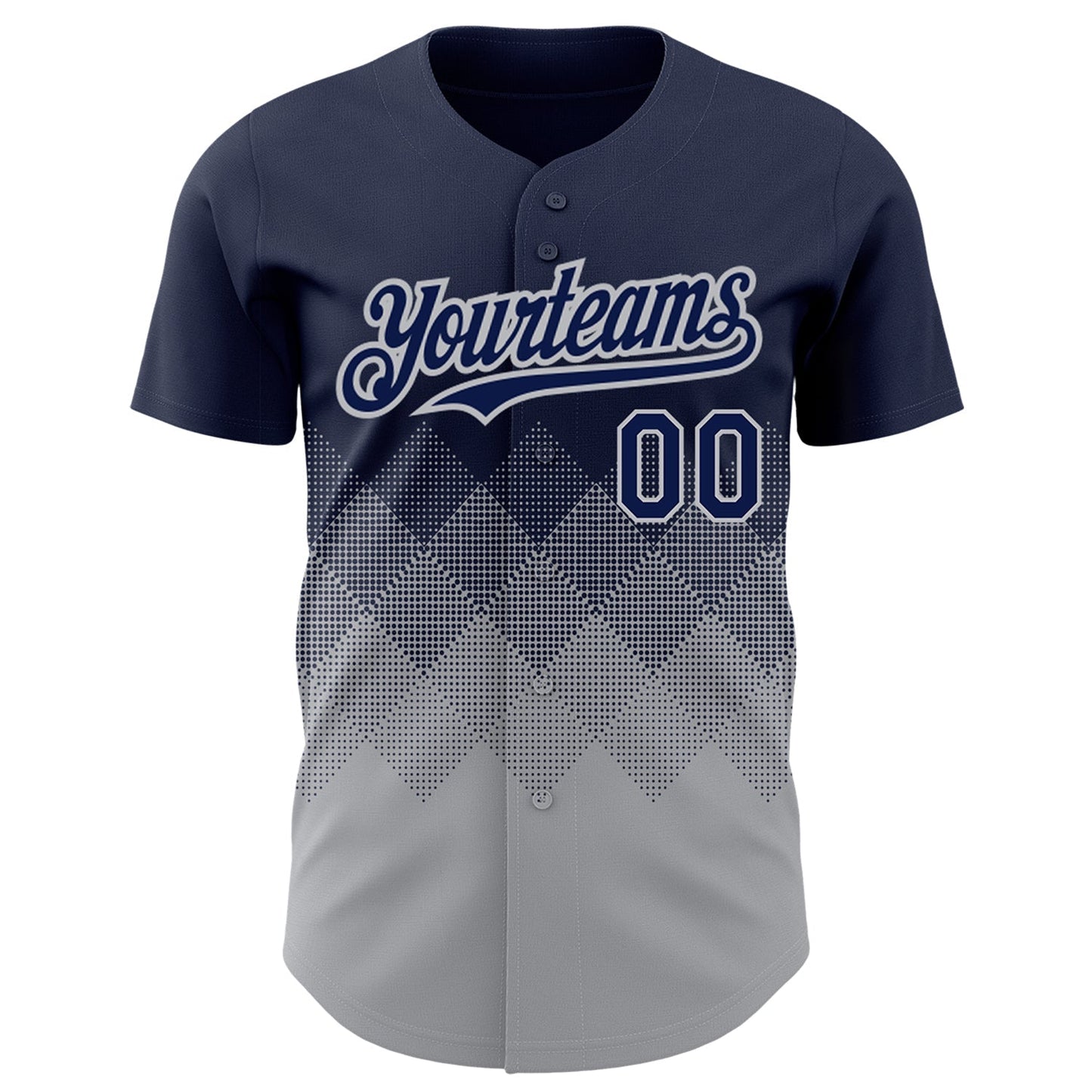 Custom Navy Gray 3D Pattern Design Gradient Square Shapes Authentic Baseball Jersey baseball jersey product view 2