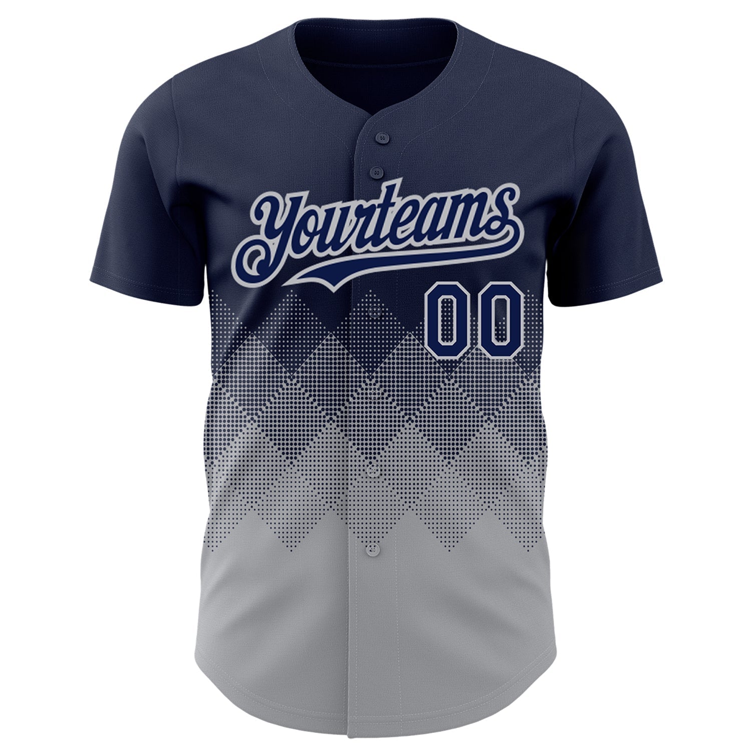 Custom Navy Gray 3D Pattern Design Gradient Square Shapes Authentic Baseball Jersey baseball jersey product view 2