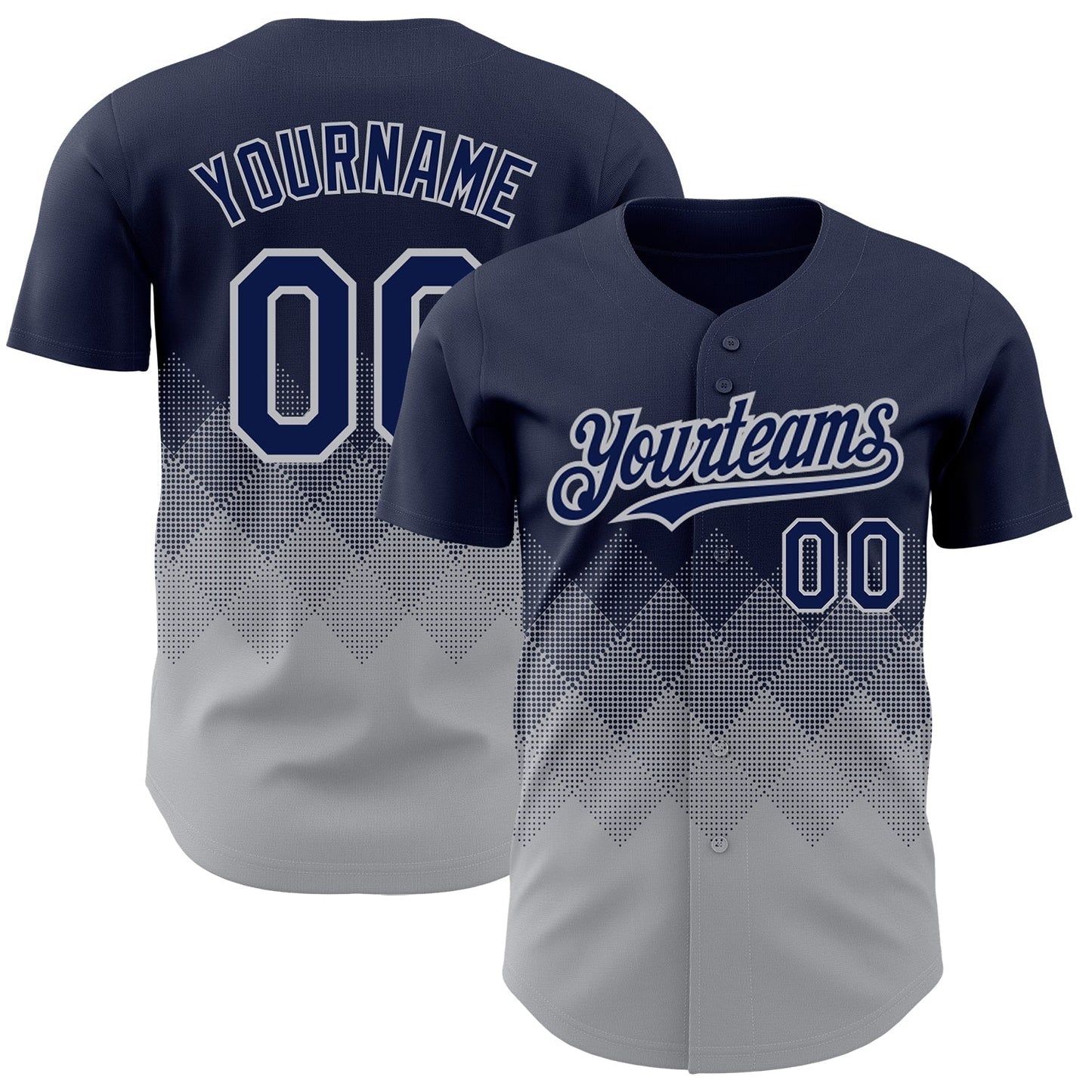 Custom Navy Gray 3D Pattern Design Gradient Square Shapes Authentic Baseball Jersey baseball jersey product view 1