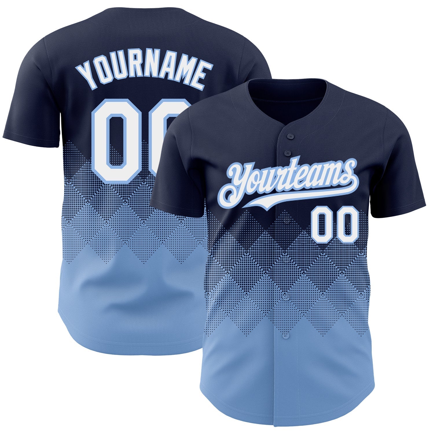 Custom Navy White-Light Blue 3D Pattern Design Gradient Square Shapes Authentic Baseball Jersey baseball jersey product view 1