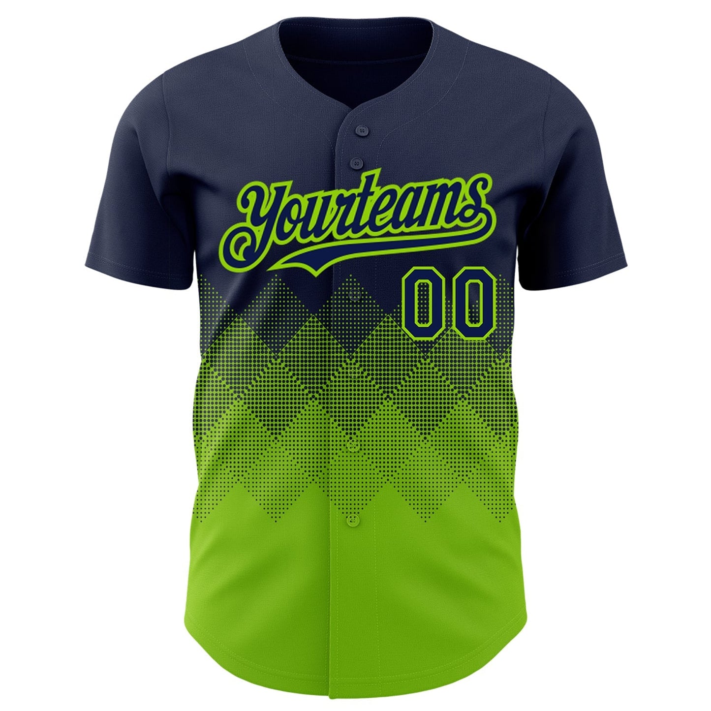 Custom Navy Neon Green 3D Pattern Design Gradient Square Shapes Authentic Baseball Jersey baseball jersey product view 2