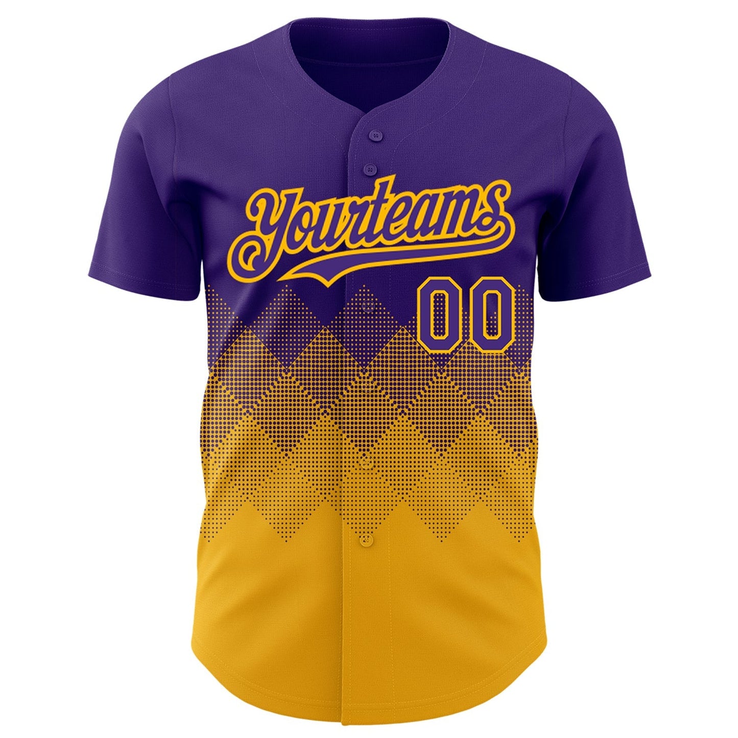 Custom Purple Gold 3D Pattern Design Gradient Square Shapes Authentic Baseball Jersey baseball jersey product view 2