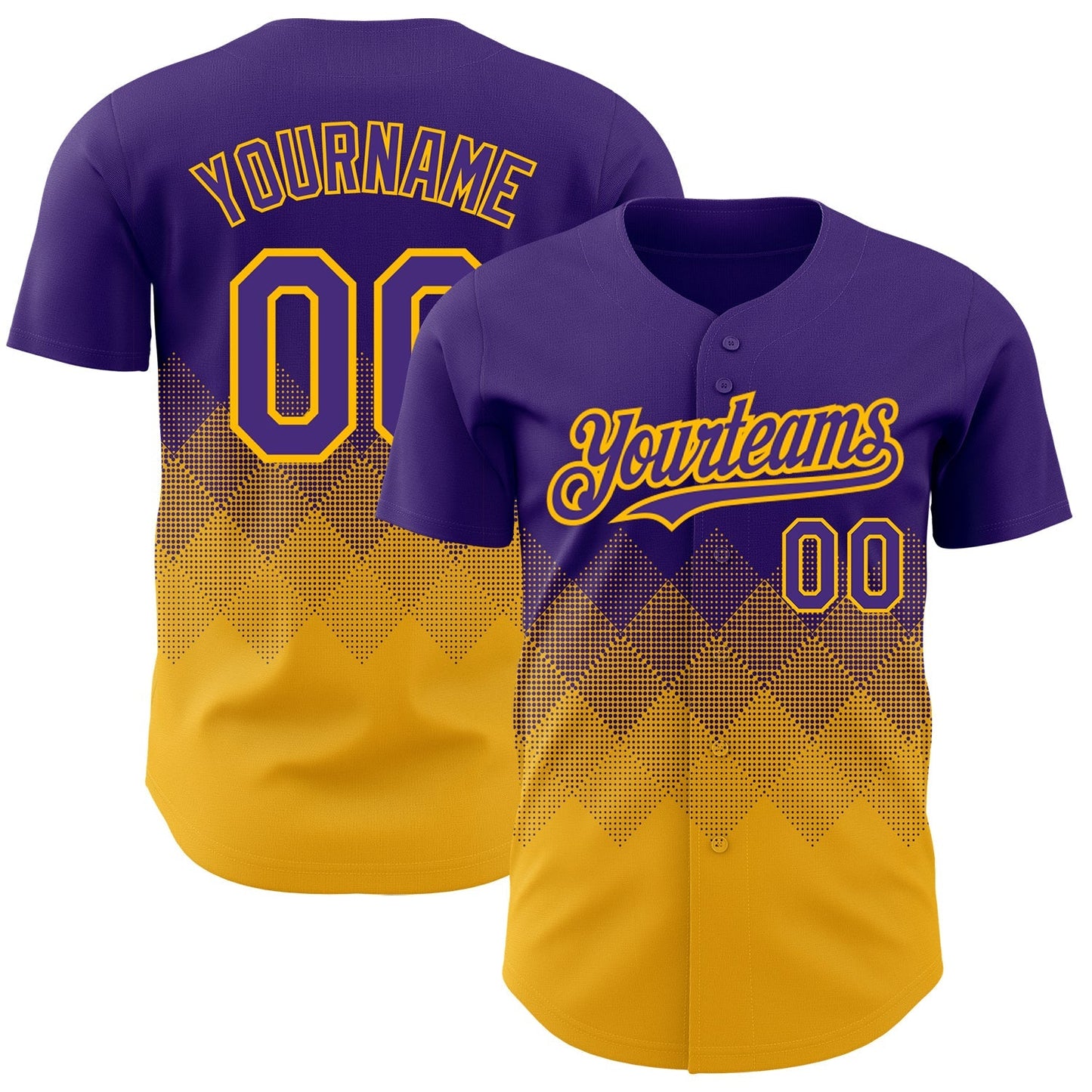 Custom Purple Gold 3D Pattern Design Gradient Square Shapes Authentic Baseball Jersey baseball jersey product view 1
