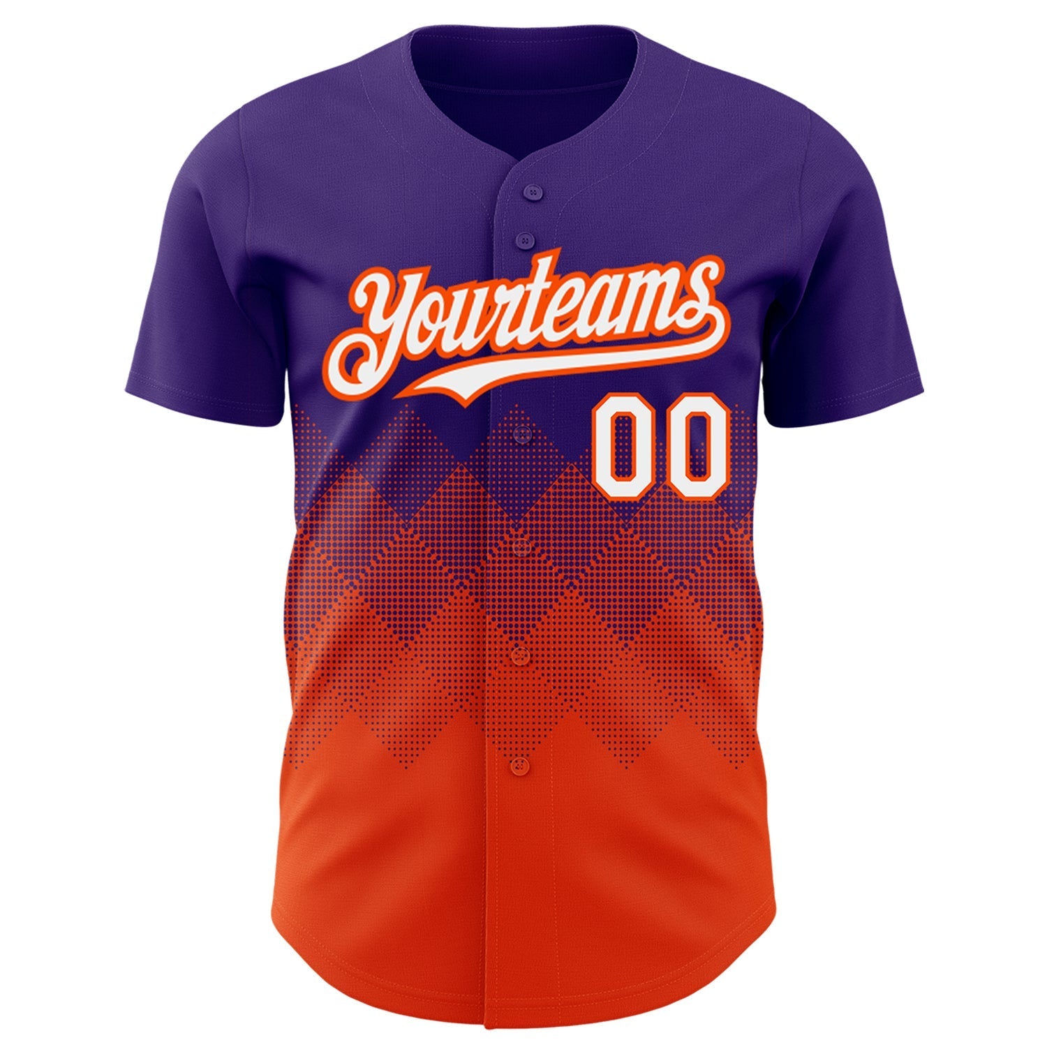 Custom Purple White-Orange 3D Pattern Design Gradient Square Shapes Authentic Baseball Jersey baseball jersey product view 2