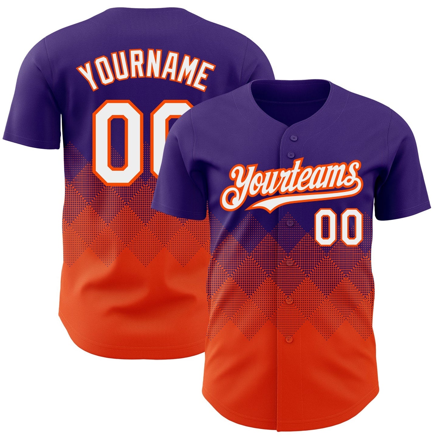 Custom Purple White-Orange 3D Pattern Design Gradient Square Shapes Authentic Baseball Jersey baseball jersey product view 1