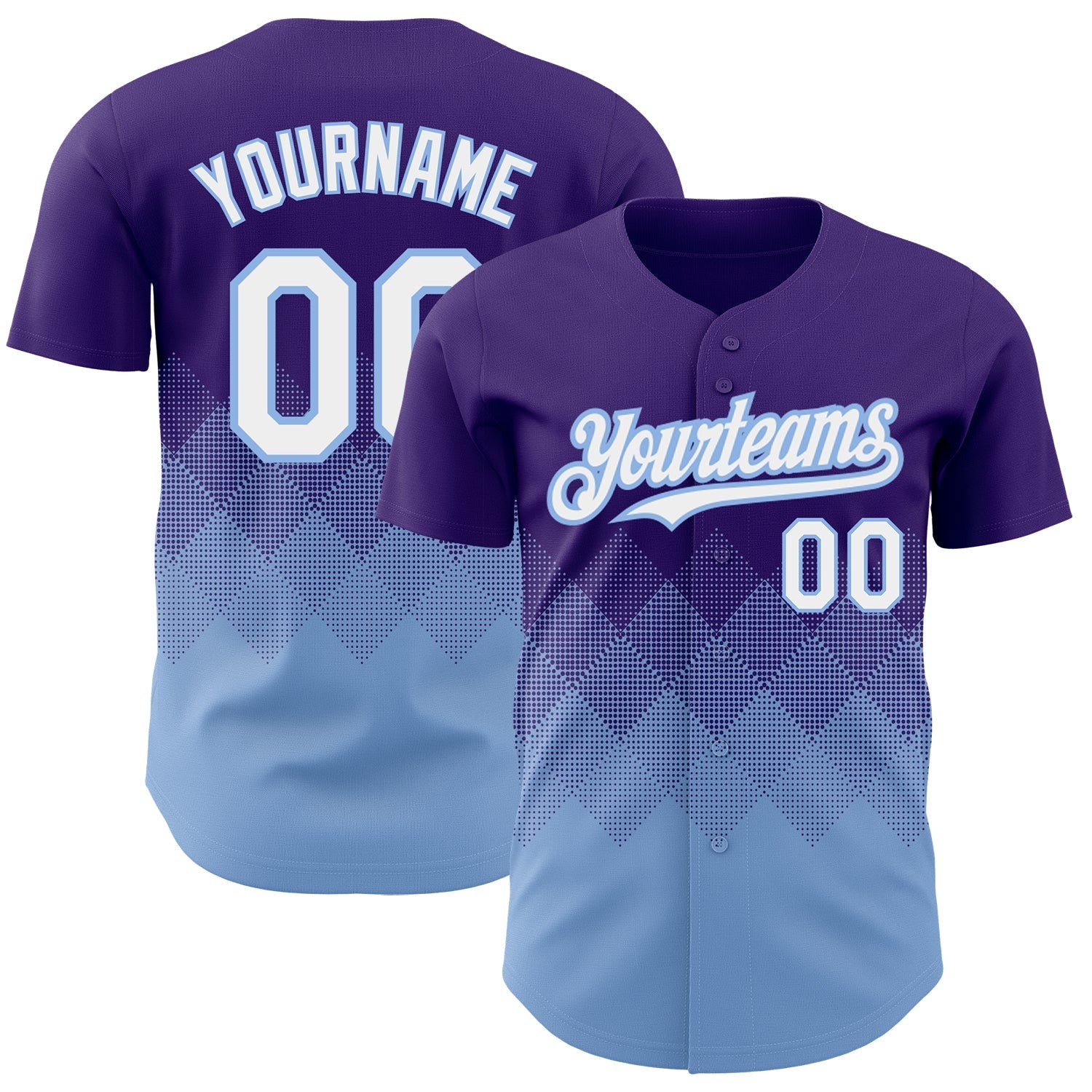 Custom Purple White-Light Blue 3D Pattern Design Gradient Square Shapes Authentic Baseball Jersey baseball jersey product view 1