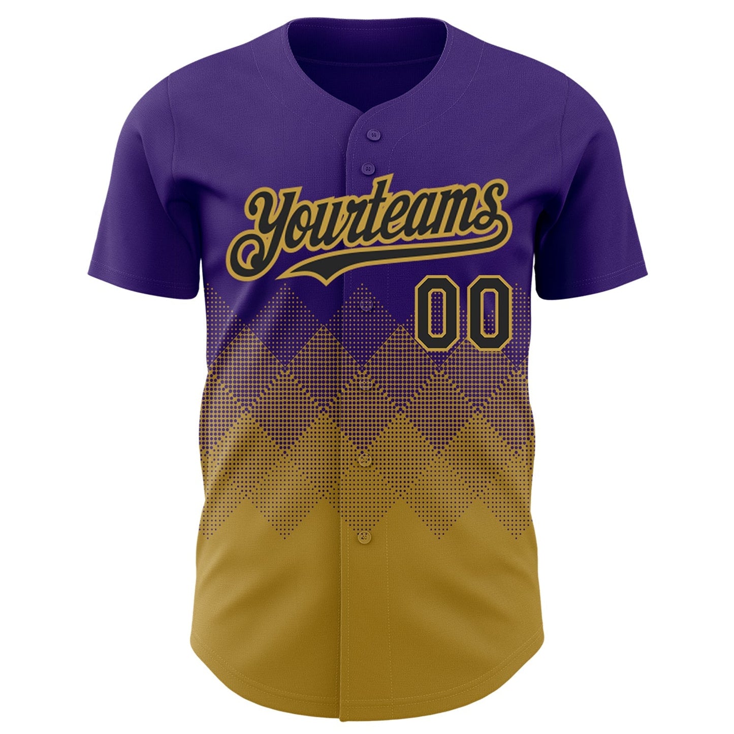 Custom Purple Black-Old Gold 3D Pattern Design Gradient Square Shapes Authentic Baseball Jersey baseball jersey product view 2