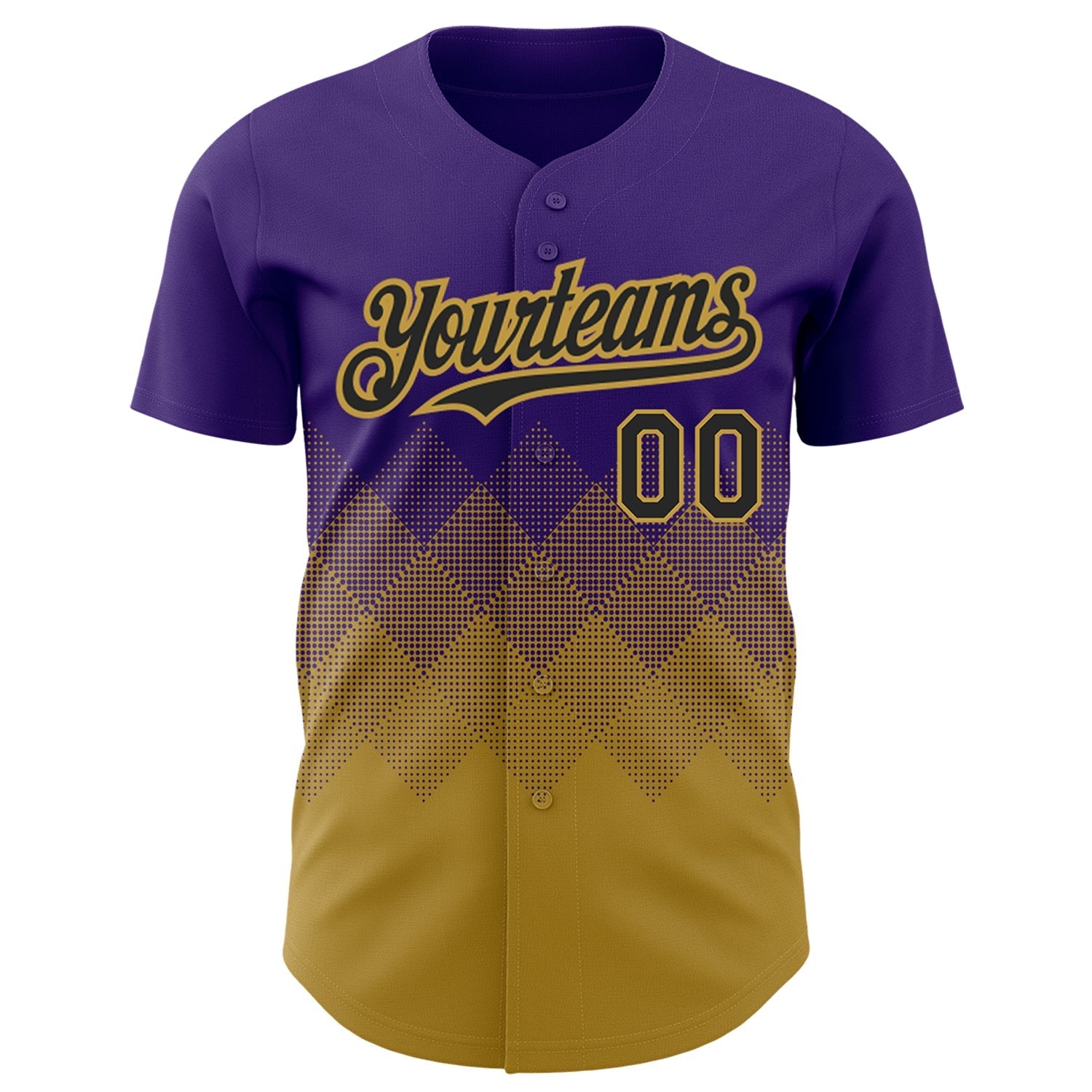 Custom Purple Black-Old Gold 3D Pattern Design Gradient Square Shapes Authentic Baseball Jersey baseball jersey product view 2
