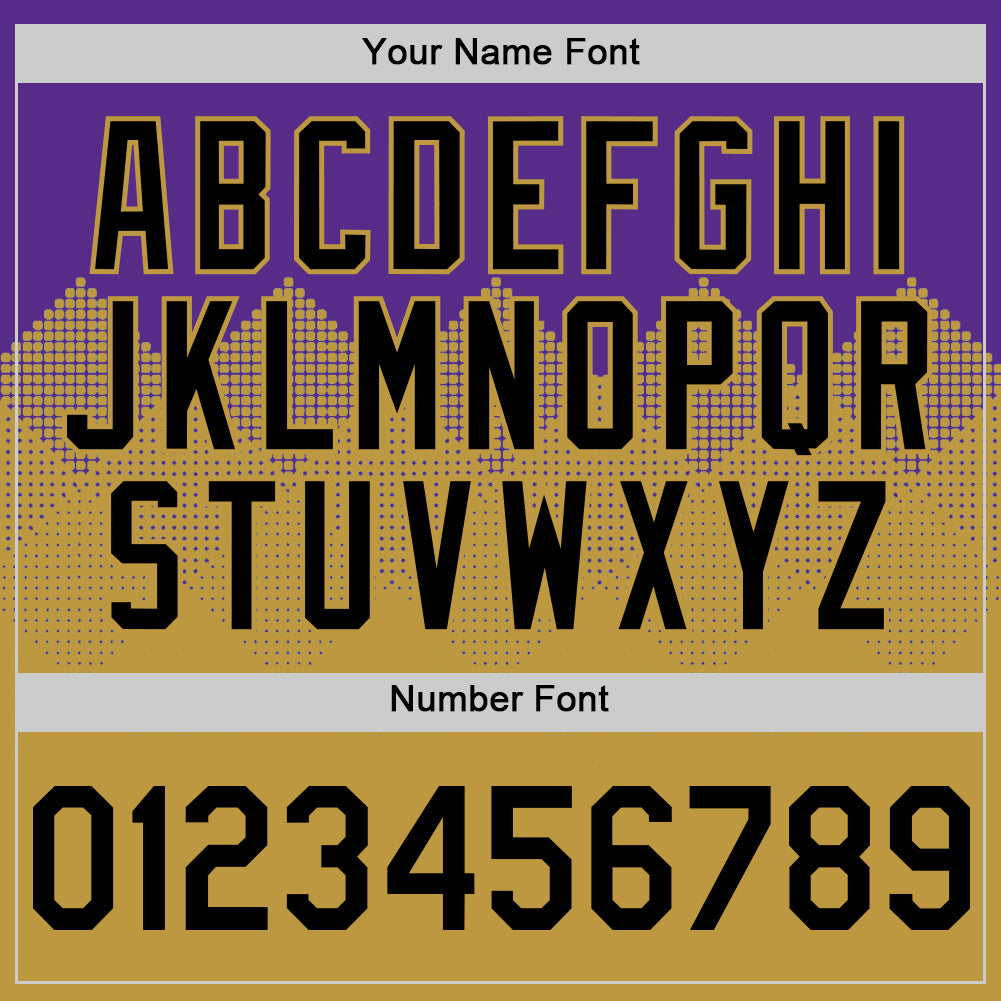 Custom Purple Black-Old Gold 3D Pattern Design Gradient Square Shapes Authentic Baseball Jersey baseball jersey product view 5