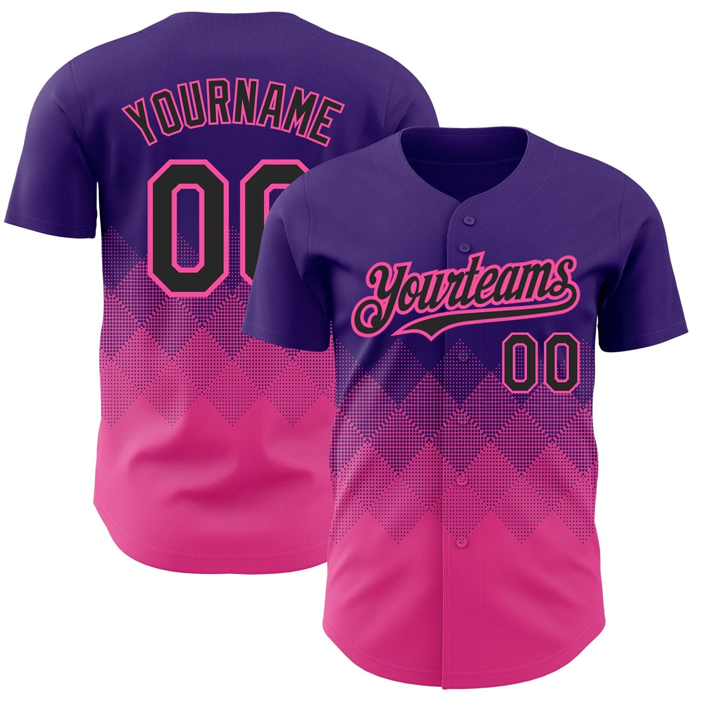 Custom Purple Black-Pink 3D Pattern Design Gradient Square Shapes Authentic Baseball Jersey baseball jersey product view 1