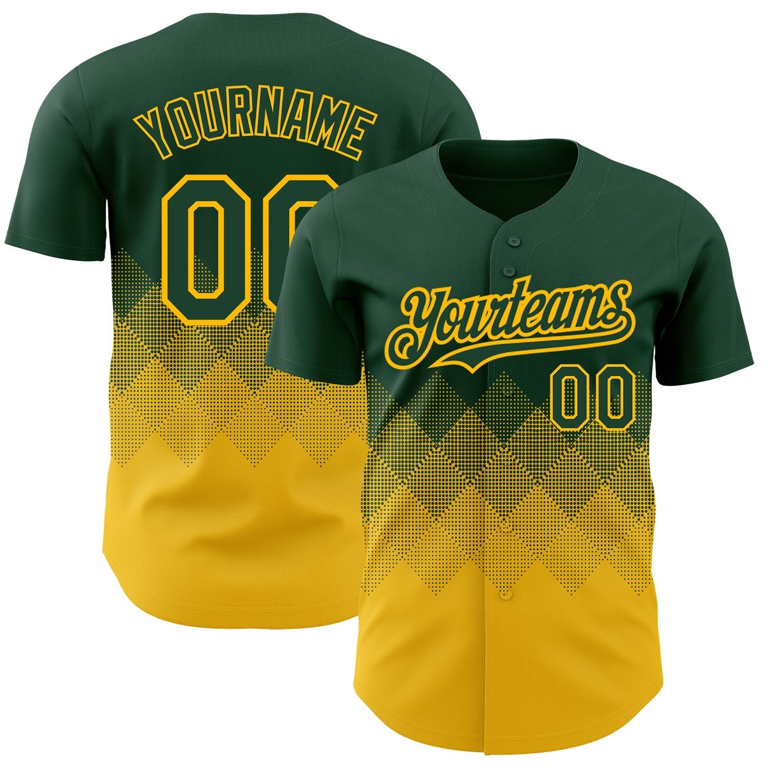 Custom Green Gold 3D Pattern Design Gradient Square Shapes Authentic Baseball Jersey baseball jersey product view 1