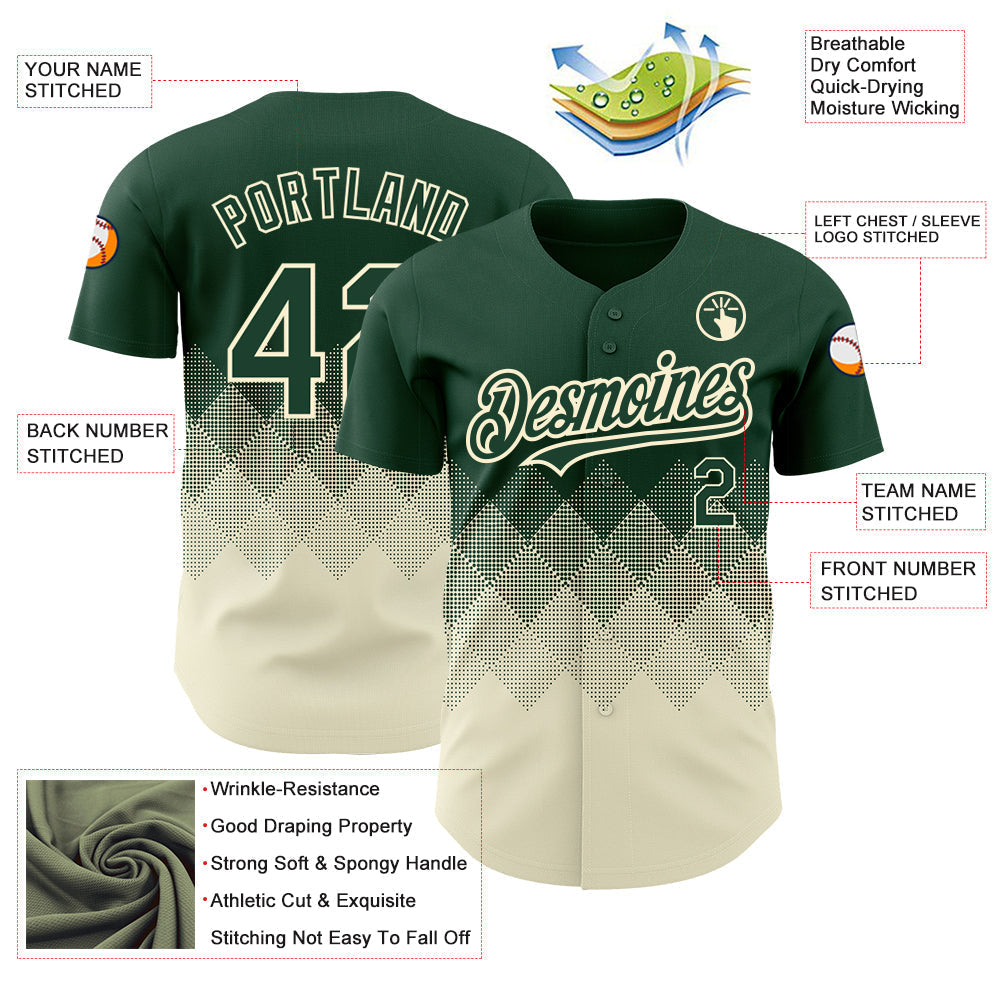 Custom Green Cream 3D Pattern Design Gradient Square Shapes Authentic Baseball Jersey baseball jersey product view 3