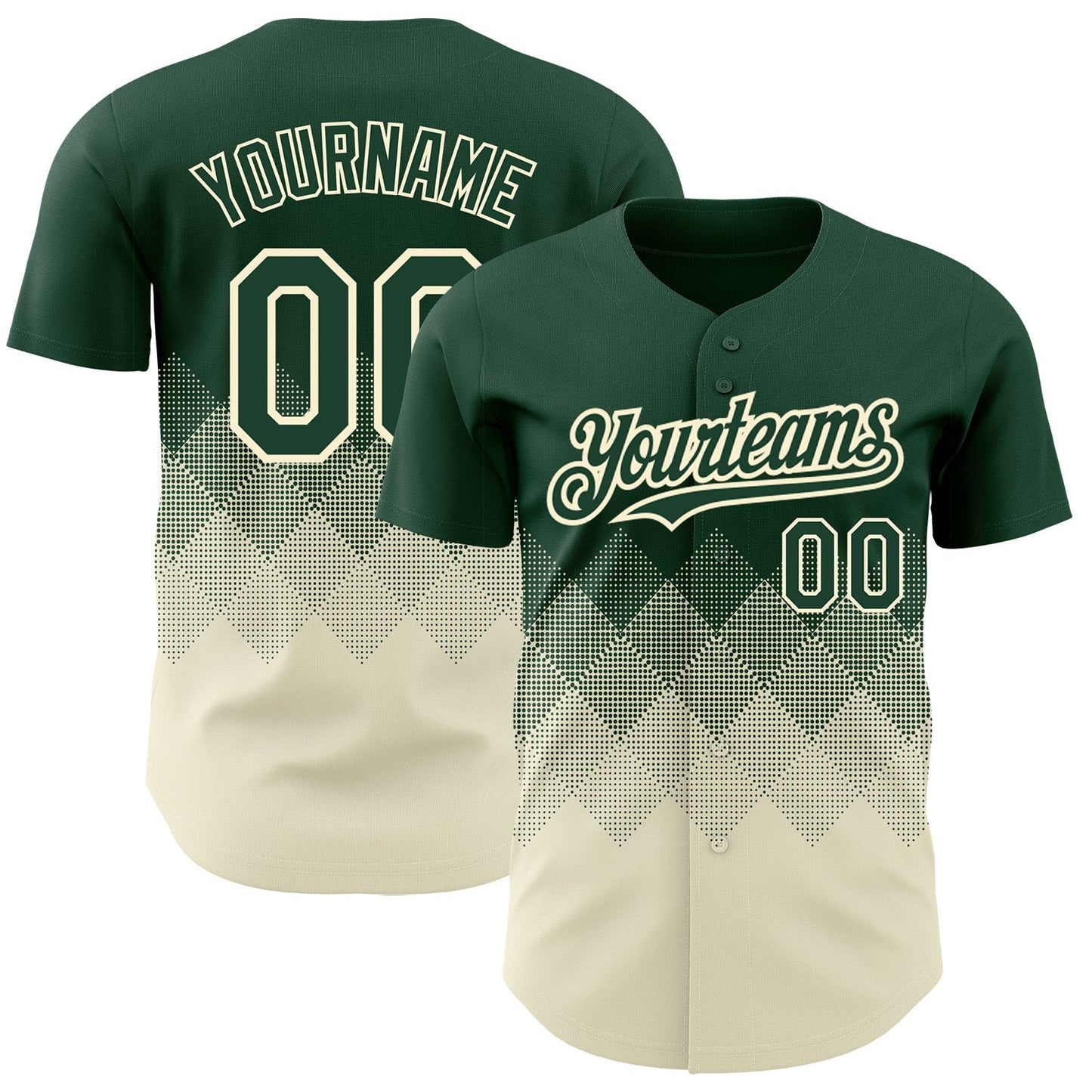 Custom Green Cream 3D Pattern Design Gradient Square Shapes Authentic Baseball Jersey baseball jersey product view 1