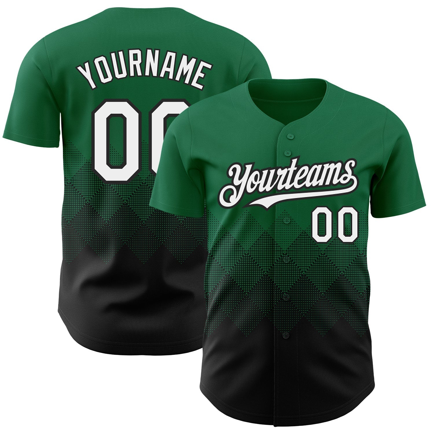 Custom Kelly Green White-Black 3D Pattern Design Gradient Square Shapes Authentic Baseball Jersey baseball jersey product view 1