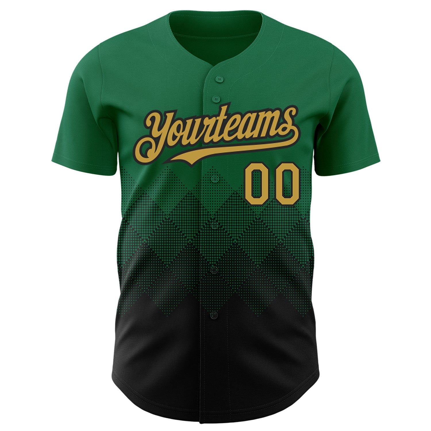 Custom Kelly Green Old Gold-Black 3D Pattern Design Gradient Square Shapes Authentic Baseball Jersey baseball jersey product view 2