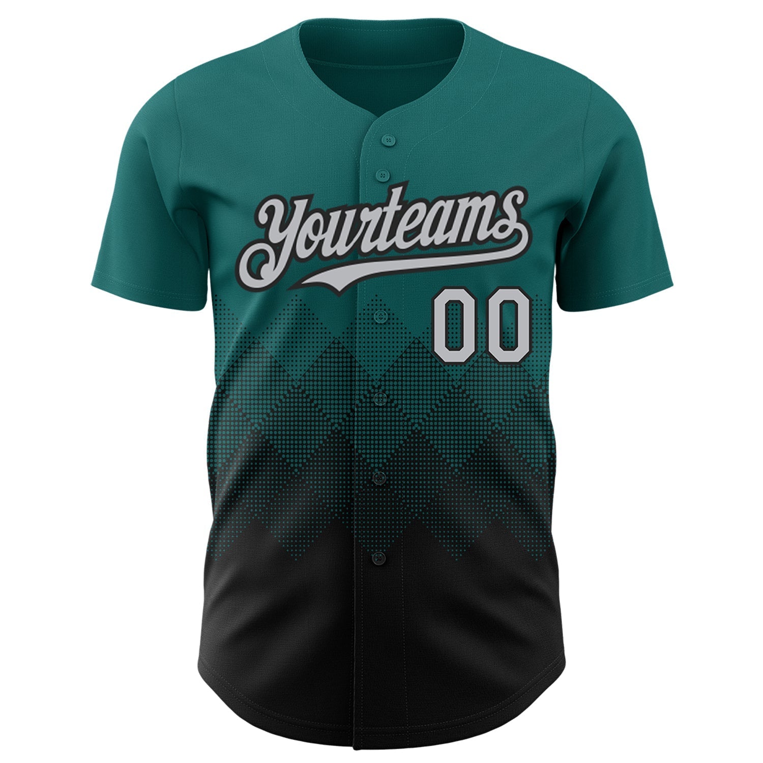 Custom Teal Gray-Black 3D Pattern Design Gradient Square Shapes Authentic Baseball Jersey baseball jersey product view 2