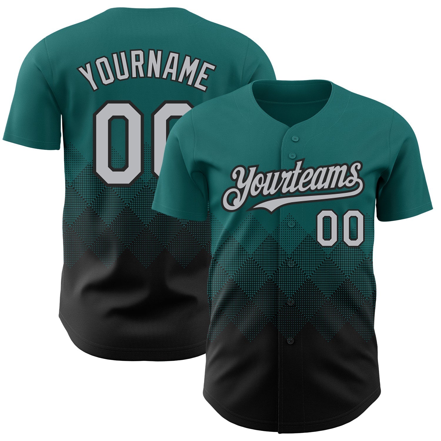 Custom Teal Gray-Black 3D Pattern Design Gradient Square Shapes Authentic Baseball Jersey baseball jersey product view 1