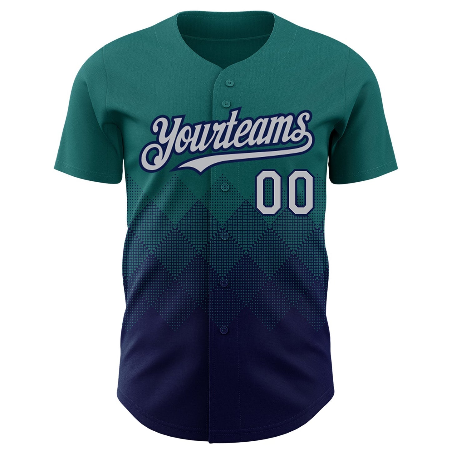 Custom Teal Gray-Navy 3D Pattern Design Gradient Square Shapes Authentic Baseball Jersey baseball jersey product view 2