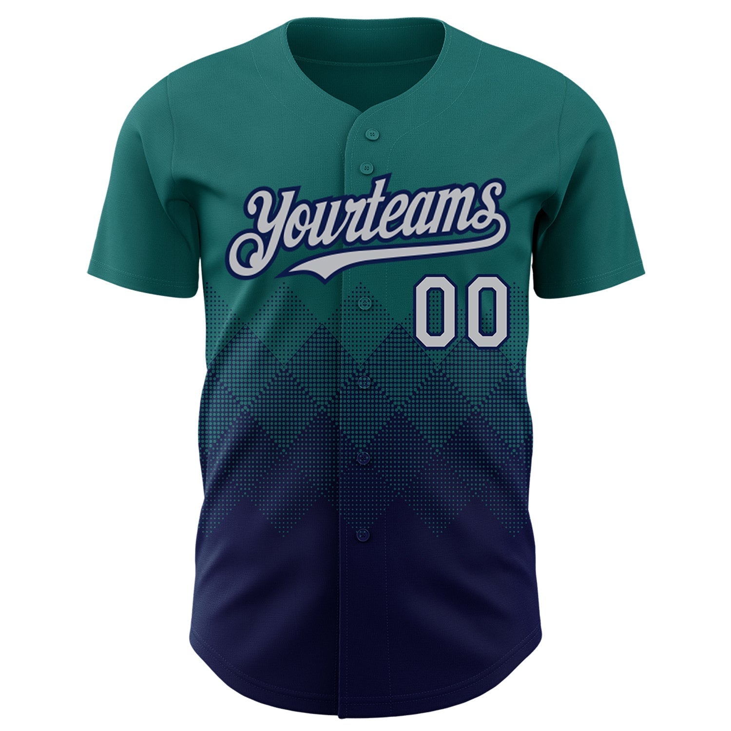 Custom Teal Gray-Navy 3D Pattern Design Gradient Square Shapes Authentic Baseball Jersey baseball jersey product view 2