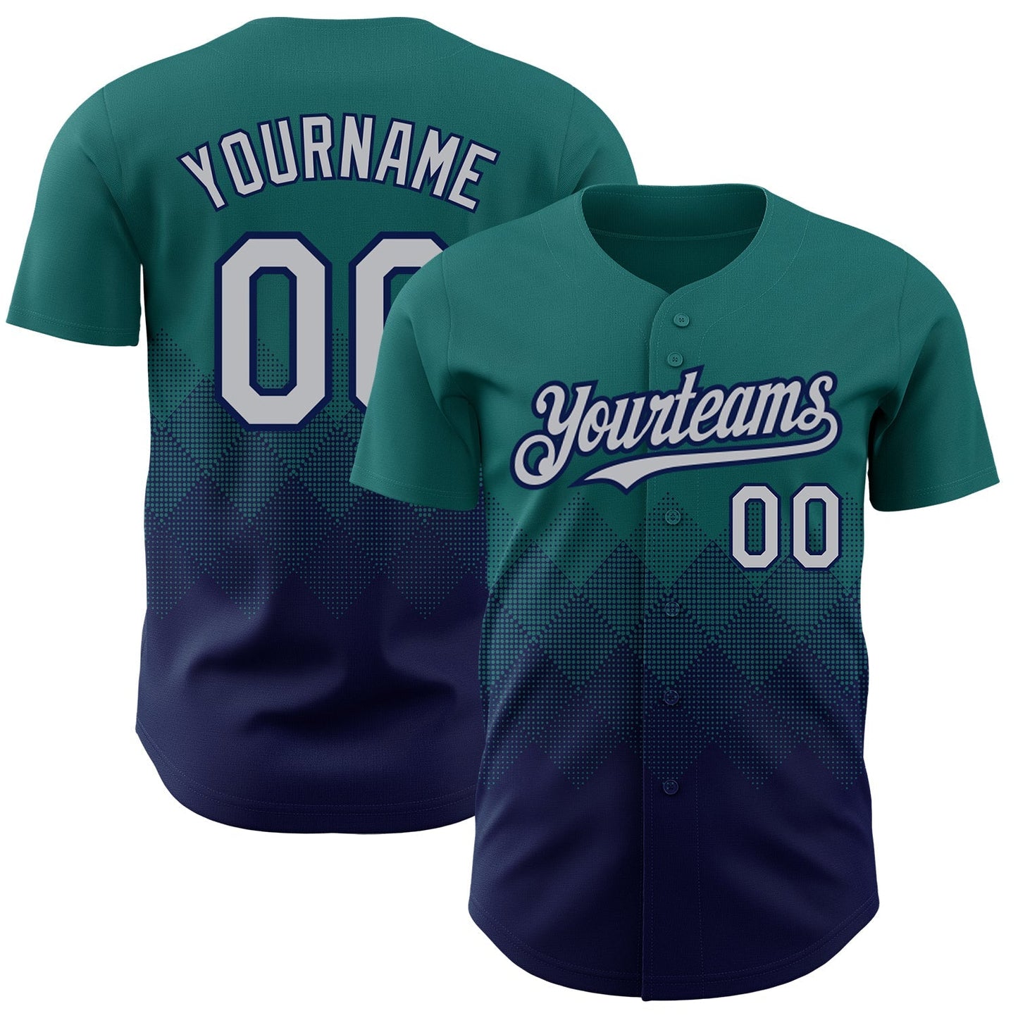 Custom Teal Gray-Navy 3D Pattern Design Gradient Square Shapes Authentic Baseball Jersey baseball jersey product view 1