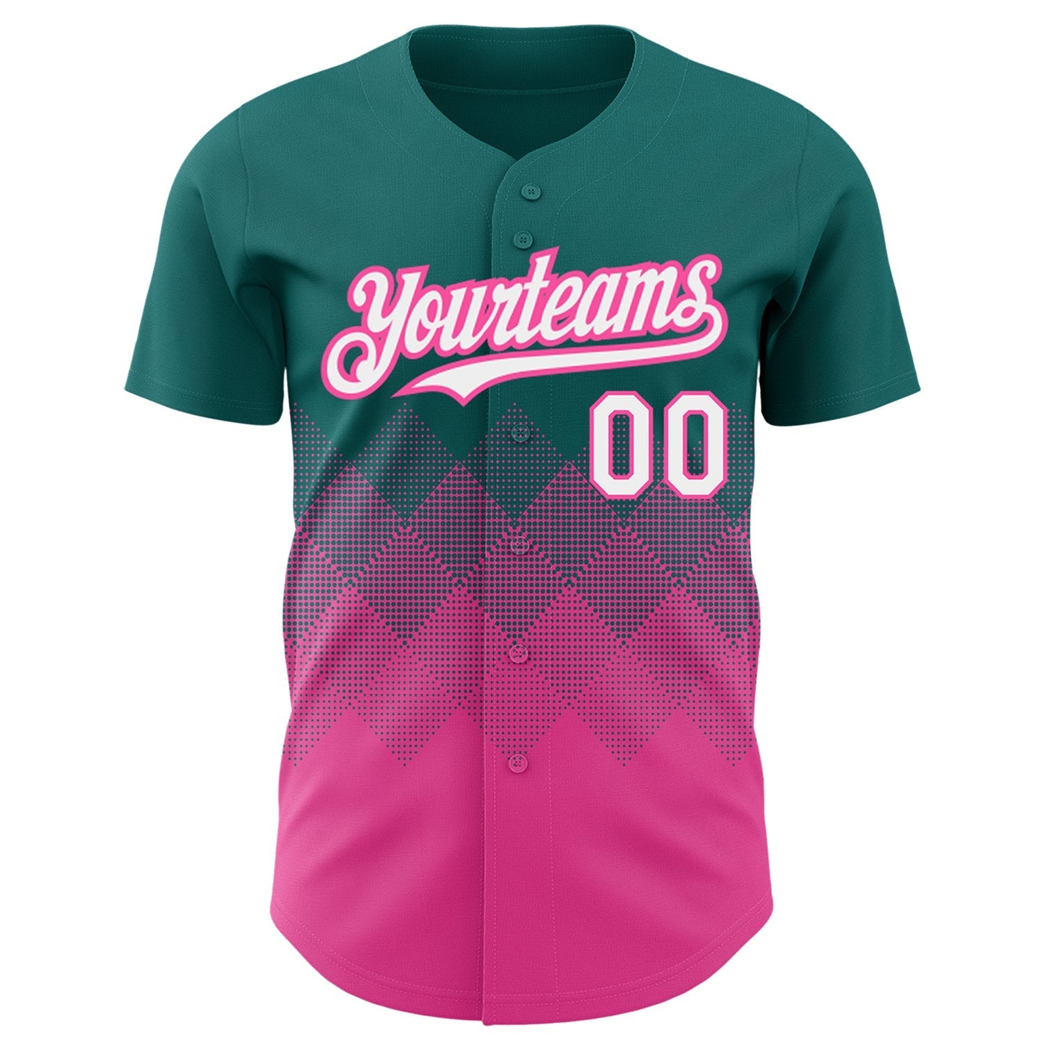 Custom Teal White-Pink 3D Pattern Design Gradient Square Shapes Authentic Baseball Jersey baseball jersey product view 2