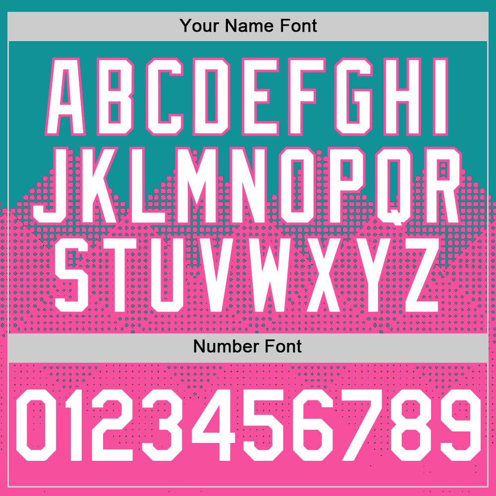 Custom Teal White-Pink 3D Pattern Design Gradient Square Shapes Authentic Baseball Jersey baseball jersey product view 5